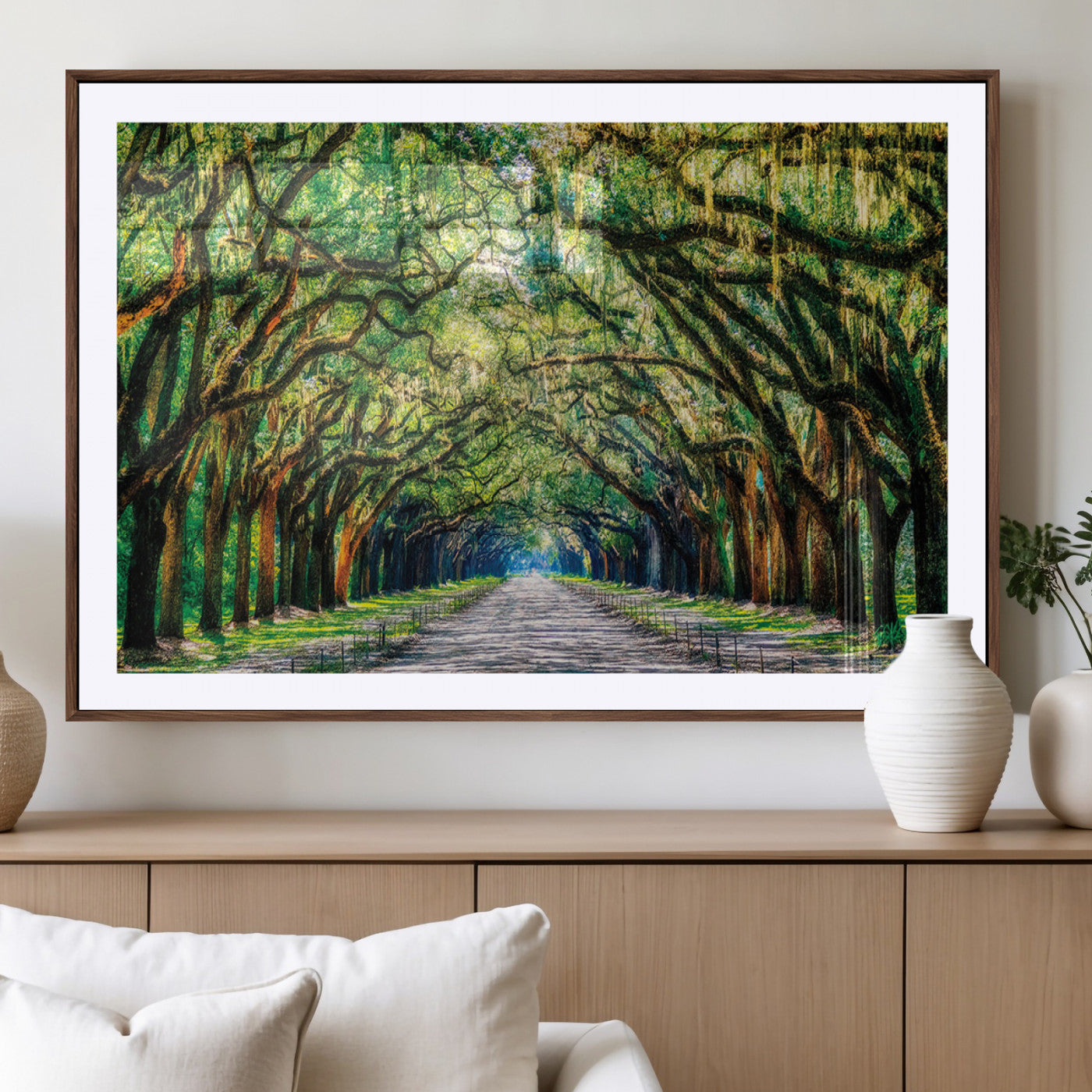 MGC-FP-36x24 - Serene Tree Tunnel Wall Art Canvas Print – Pathway Under Canopy of Lush Green Trees, Nature-Inspired