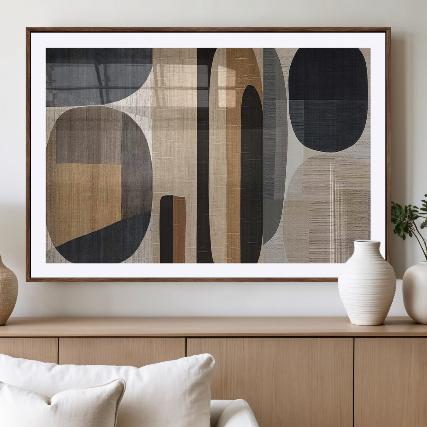 MGC-FP-36x24 - Abstract Minimalist Canvas Wall Art - Neutral Geometric Modern Boho Decor, Minimalist Brown Wabi