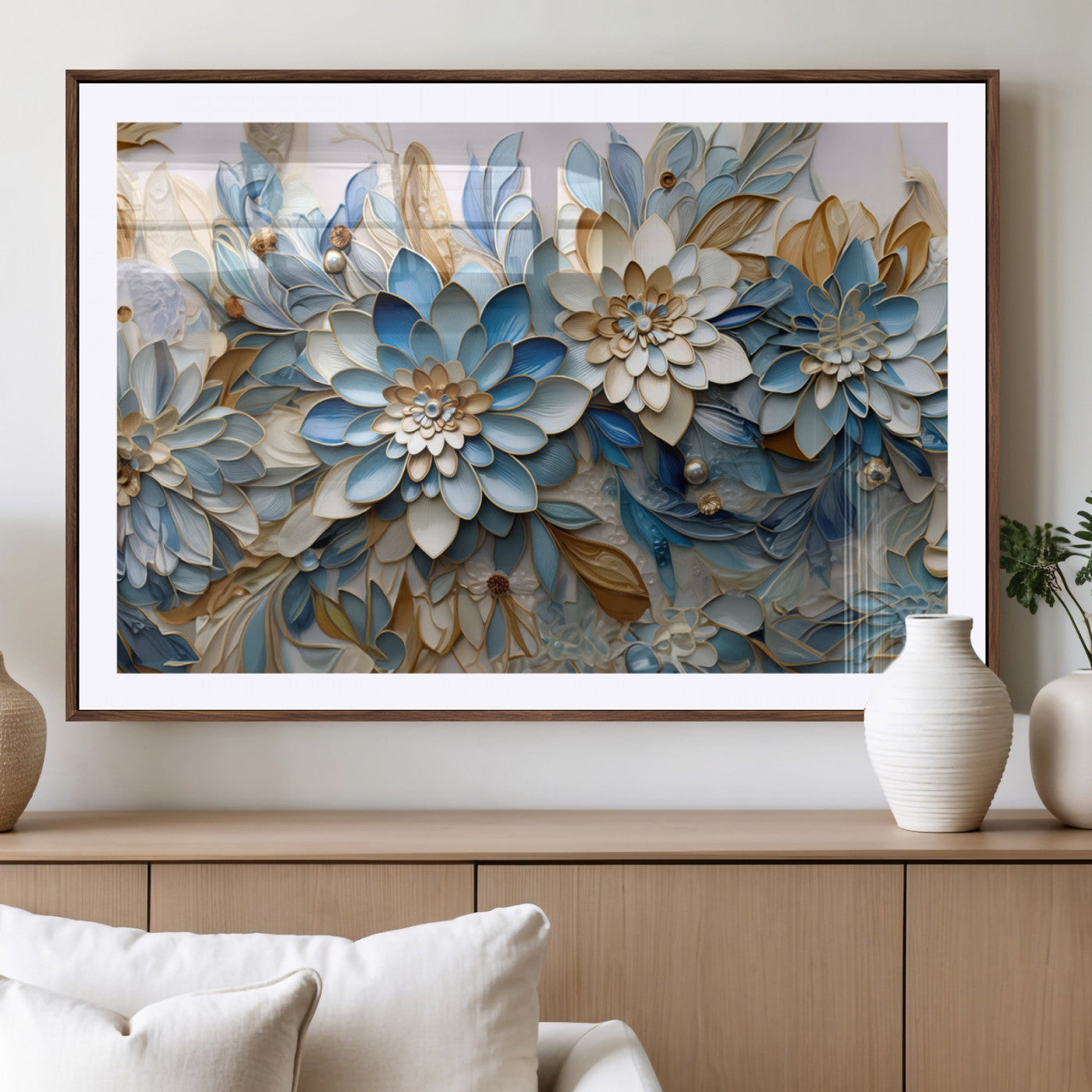 MGC-FP-36x24 - Blu Abstract Flower Wall Art Canvas Print