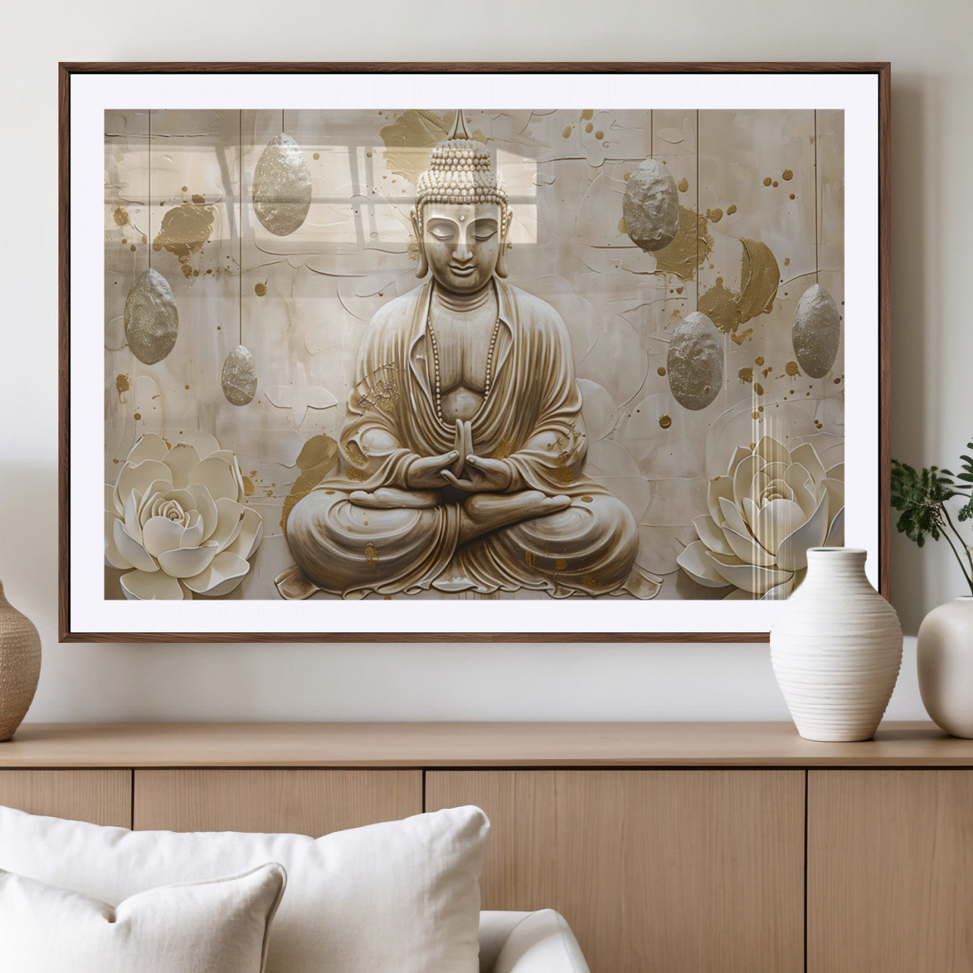 MGC-FP-36x24 - Serene Buddha Wall Art | Yoga Room Decor and Meditation Wall Art Print | Framed and Ready to Hang