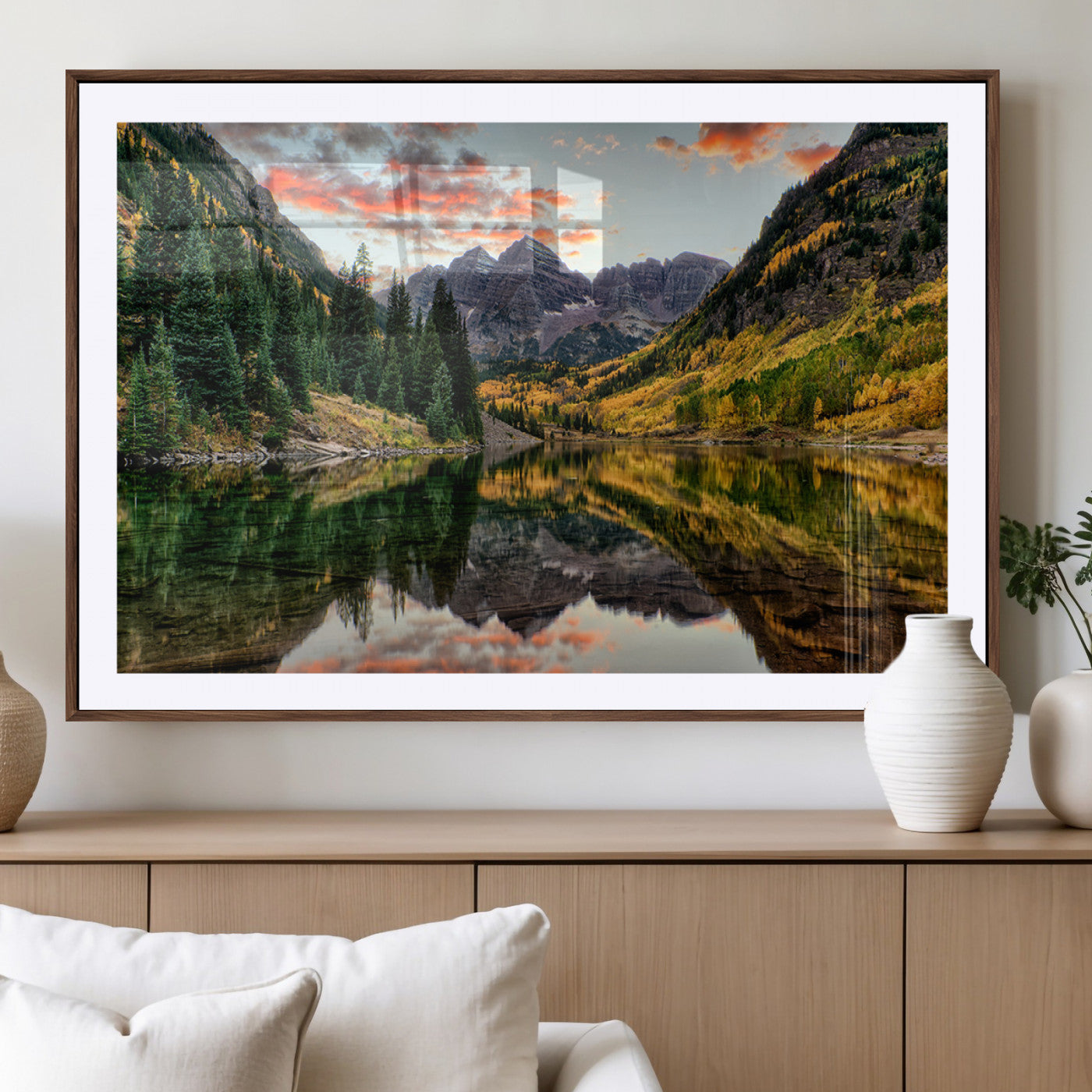 MGC-FP-36x24 - Maroon Bells Wall Art - Scenic Canvas Print of Maroon Bells in Autumn for Elegant Home or Office