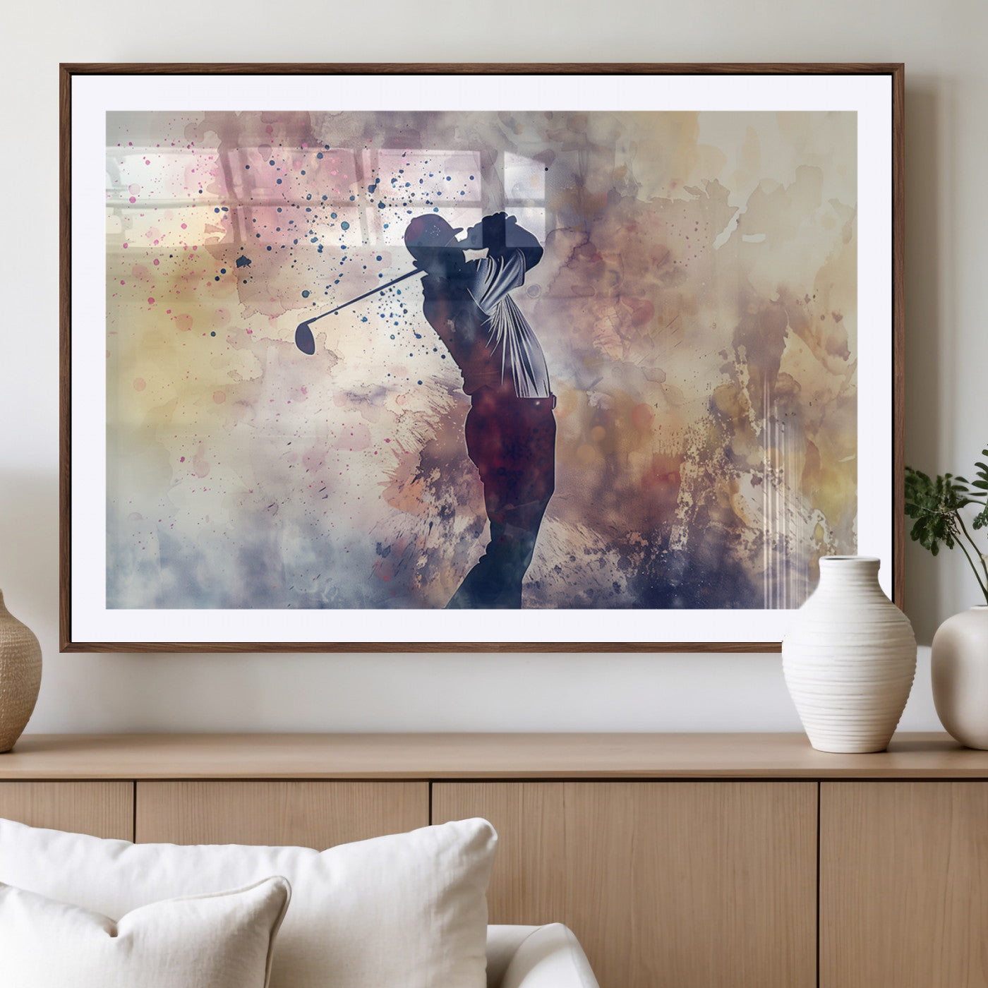 MGC-FP-36x24 - Abstract Watercolor Golf Player Wall Art Canvas Print