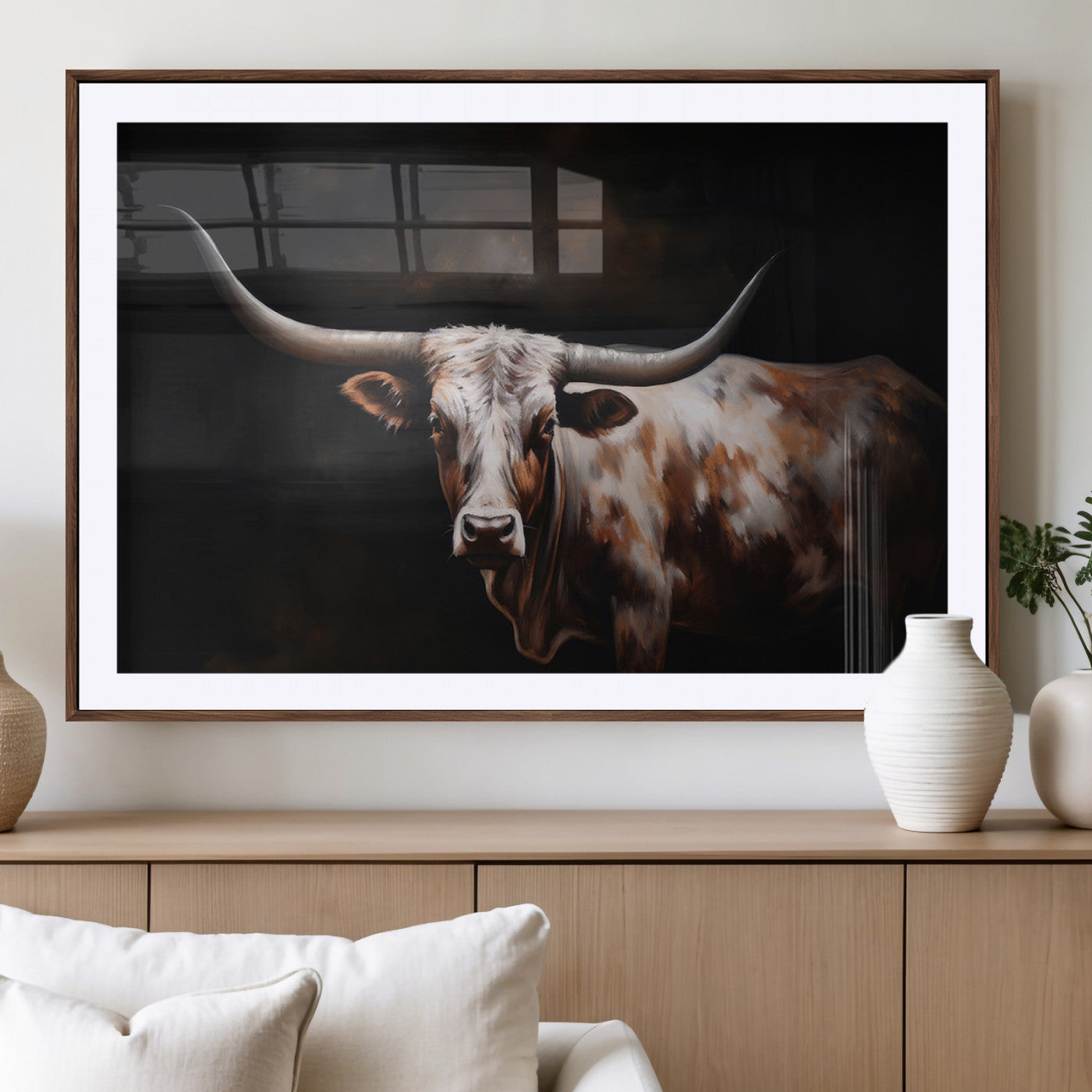 82543-MGV-CV-36X24-Texas Longhorn Wall Art Canvas Print | Western Ranch Decor | Bold Rustic Cattle Artwork | Ready to