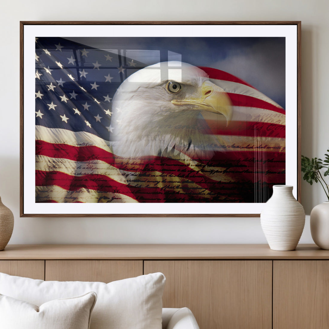 American Flag Eagle Symbol Wall Art Canvas Print, Patriotic American Flag Eagle Wall Art