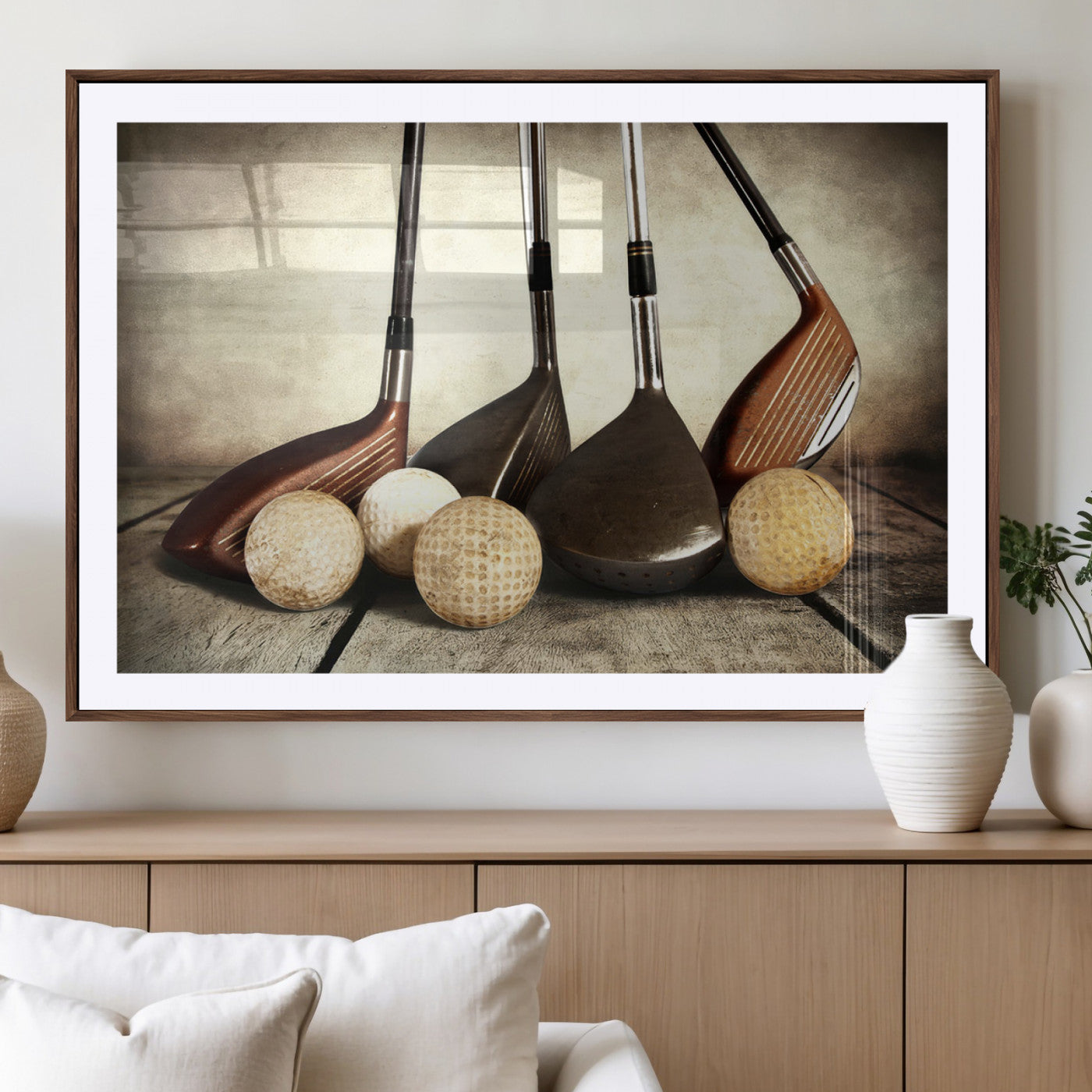 MGC-FP-36x24 - Vintage Golf Ball Art | Golf Decor for Man Cave or Office | Ready to Hang and Framed