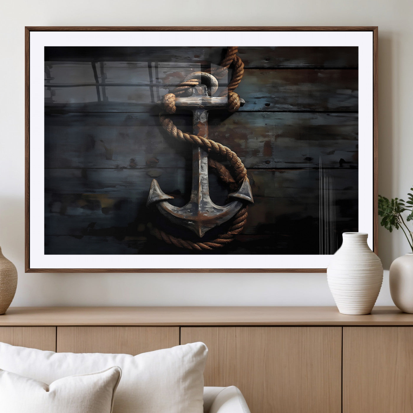 MGC-FP-36x24 - 3 Panel Grunge Abstract Anchor Wall Art Canvas Print Set