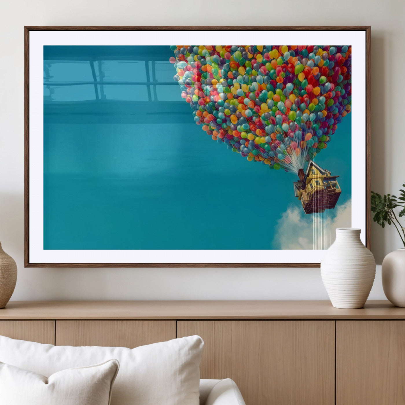 MGC-FP-36x24 - Carl Fredricksen, Up Movie Wall Art, Colorful Balloon House Art | Whimsical Wall Decor for Living