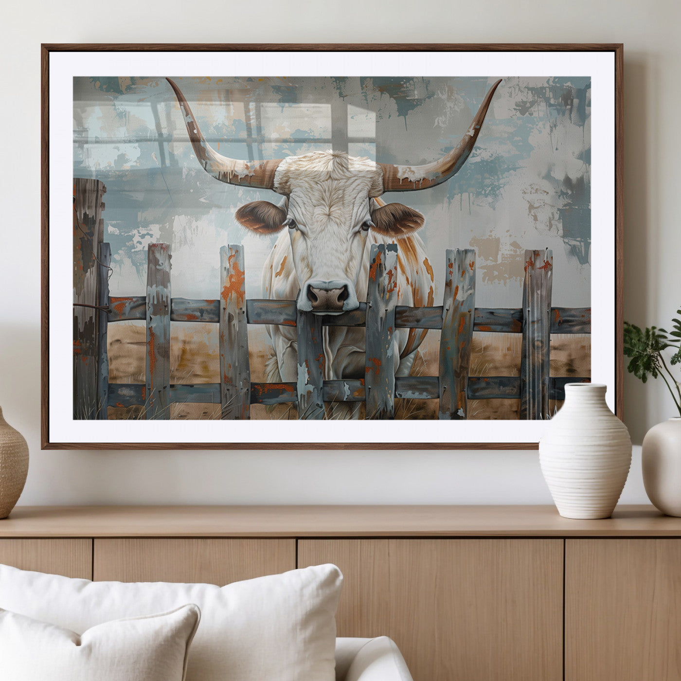 MGC-FP-36x24 - Vintage Cow Wall Art Canvas Print for Farmhouse Wall Decor Theme, Cattle Wall Art Print