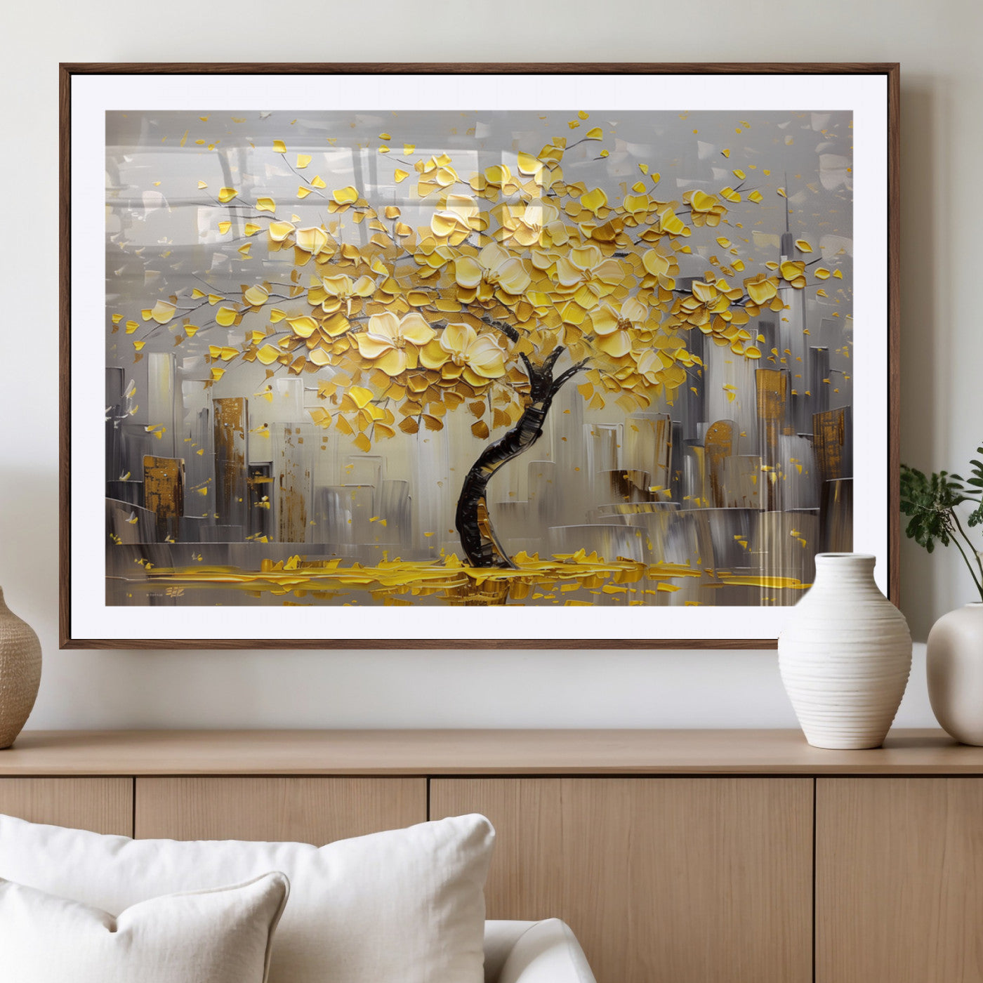 -Golden Tree Canvas Print | Abstract Wall Art for Modern Homes | Ready to Hang Framed Artwork