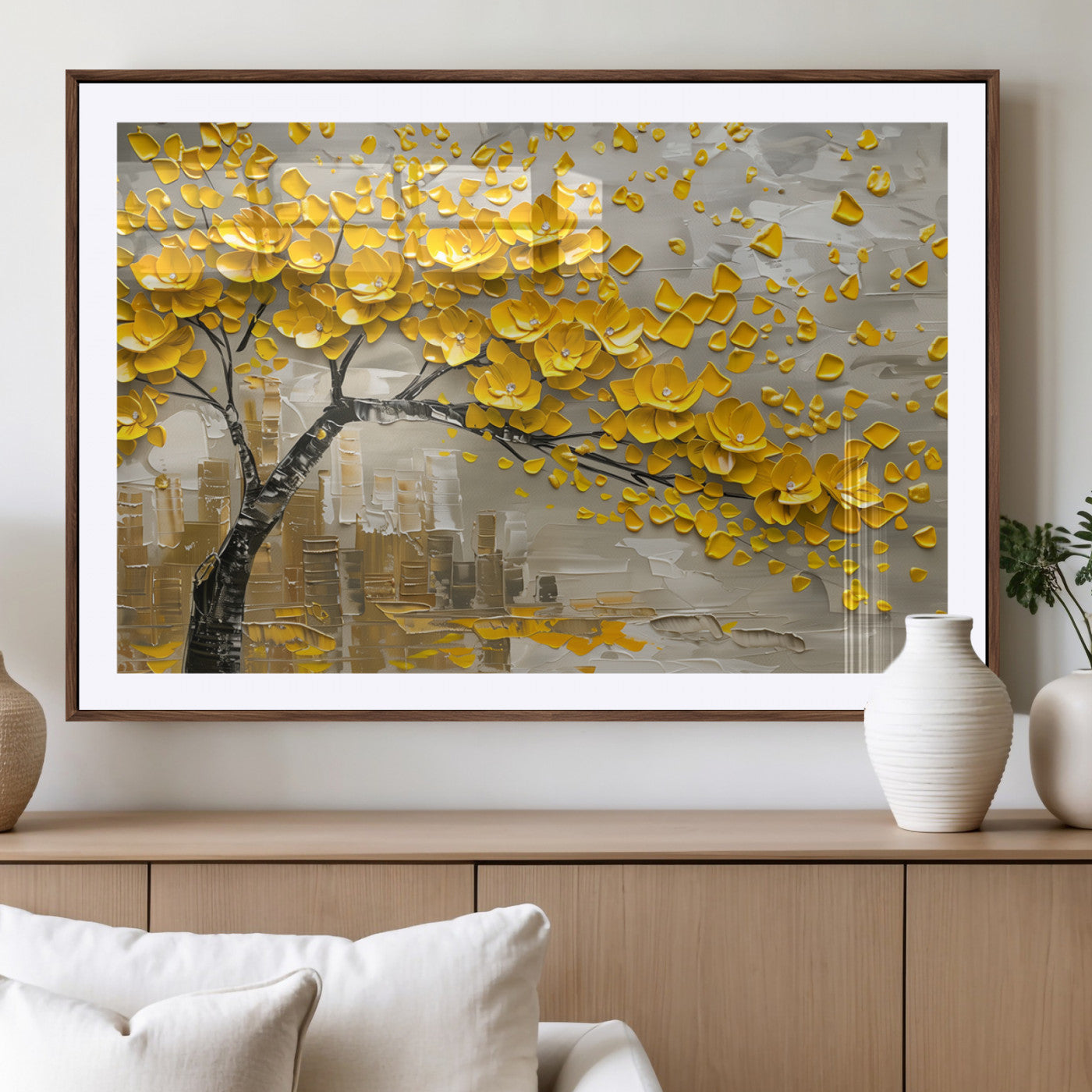 MGC-FP-36x24 - Yellow Blossom Tree Canvas Wall Art - Floral Abstract Modern Contemporary Artwork for Living Room or