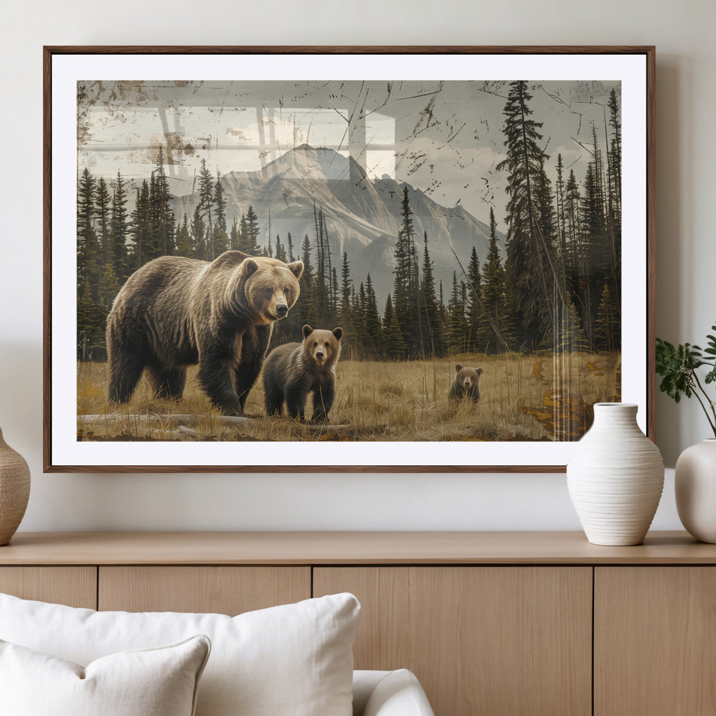 MGC-FP-36x24 - Rustic Grizzly 399 Bear Family Wall Art Canvas Print