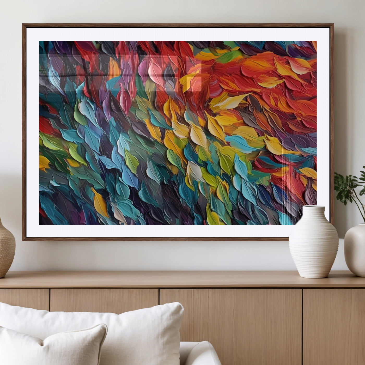 -Vibrant Abstract Leaf Wall Art Canvas Print | Bold Colorful Canvas for Living Room or Office | Ready