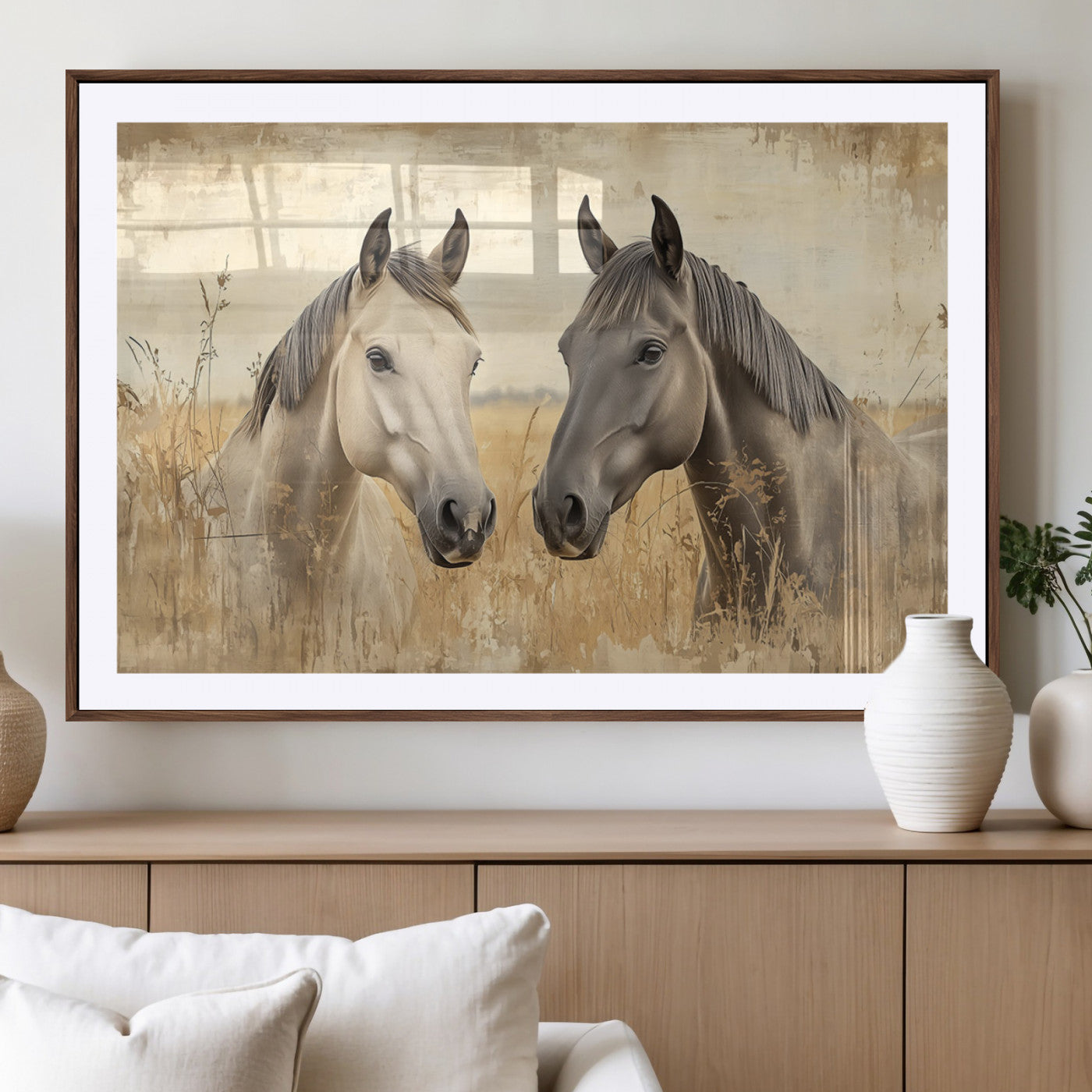 MGC-FP-36x24 - Chines Ink Style Grunge Horses Wall Art Canvas Print