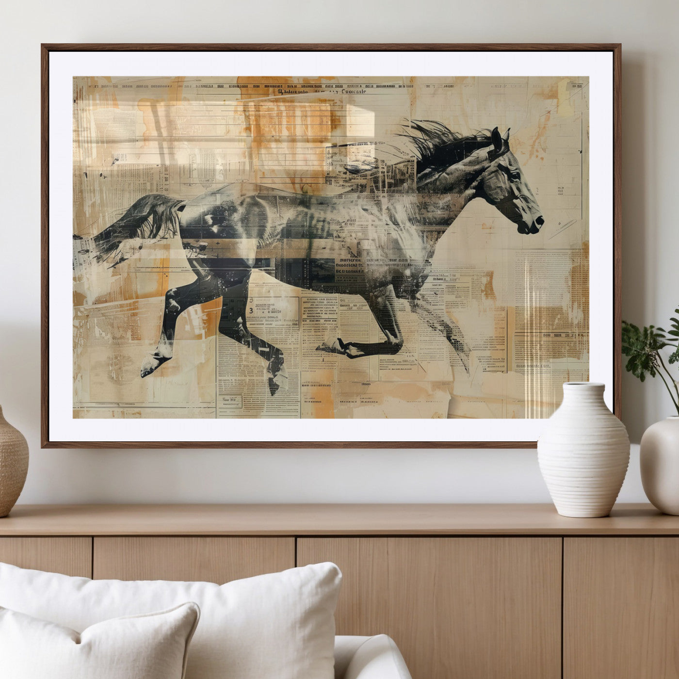MGC-FP-36x24 - Chines Style Running Horse Western Wall Art | Farmhouse Wall Decor | Ready to Hang Framed Canvas