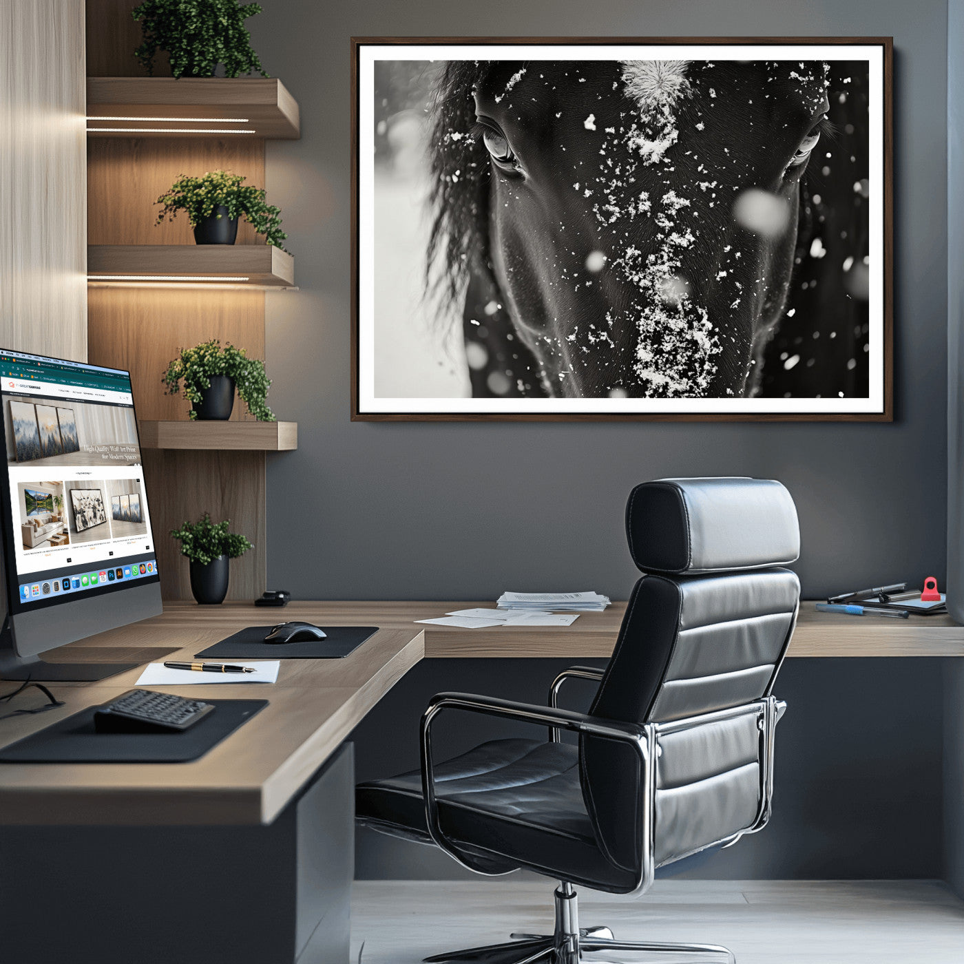 Winter Horse Snow Wall Art Canvas Print