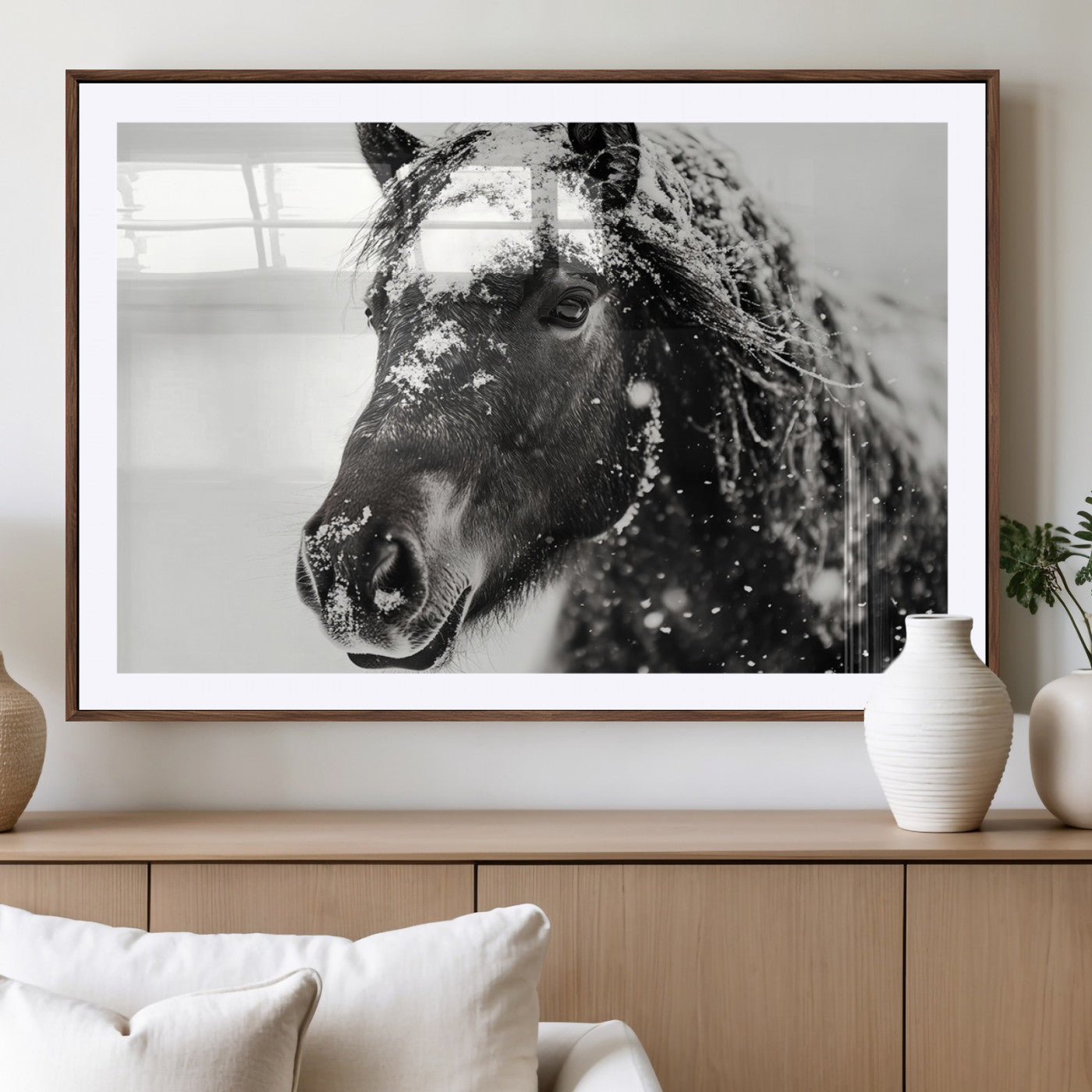 MGC-FP-36x24 - Framed Black and White Horse Wall Art | Ready to Hang and Framed | Farmhouse and Western Wall Decor