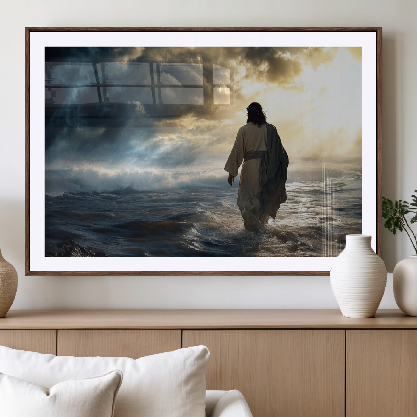 MGC-FP-36x24 - Jesus Walking on Water Wall Art | Canvas Print | Ready to Hang | Christian Home Decor | Spiritual
