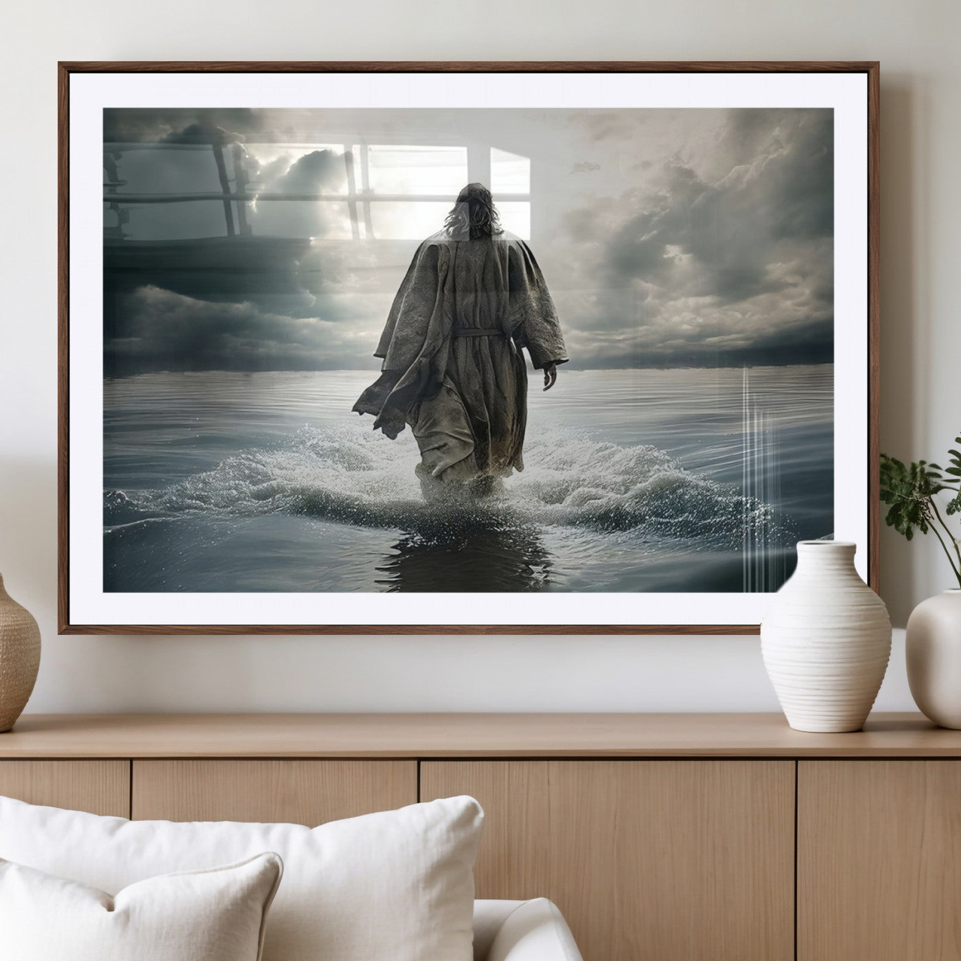 MGC-FP-36x24 - Jesus Walking on Water Wall Art | Canvas Print | Ready to Hang | Christian Home Decor | Spiritual