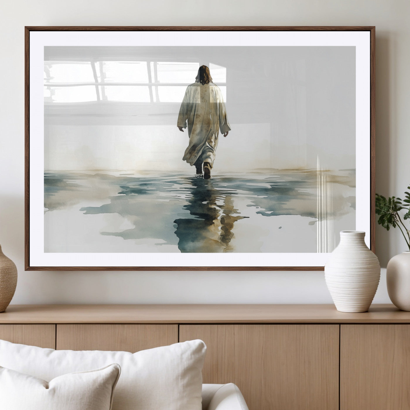 MGC-FP-36x24 - Abstract Jesus Wall Art Canvas Print, Christian Wall Art, Jesus Christ Walking