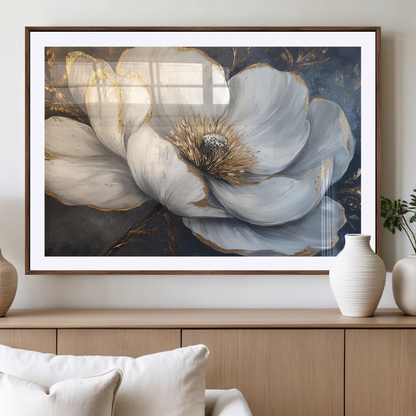 MGC-FP-36x24 - White Magnolia Flower Wall Art Canvas Print | Abstract Floral Wall Decor | Elegant Bloom Artwork |