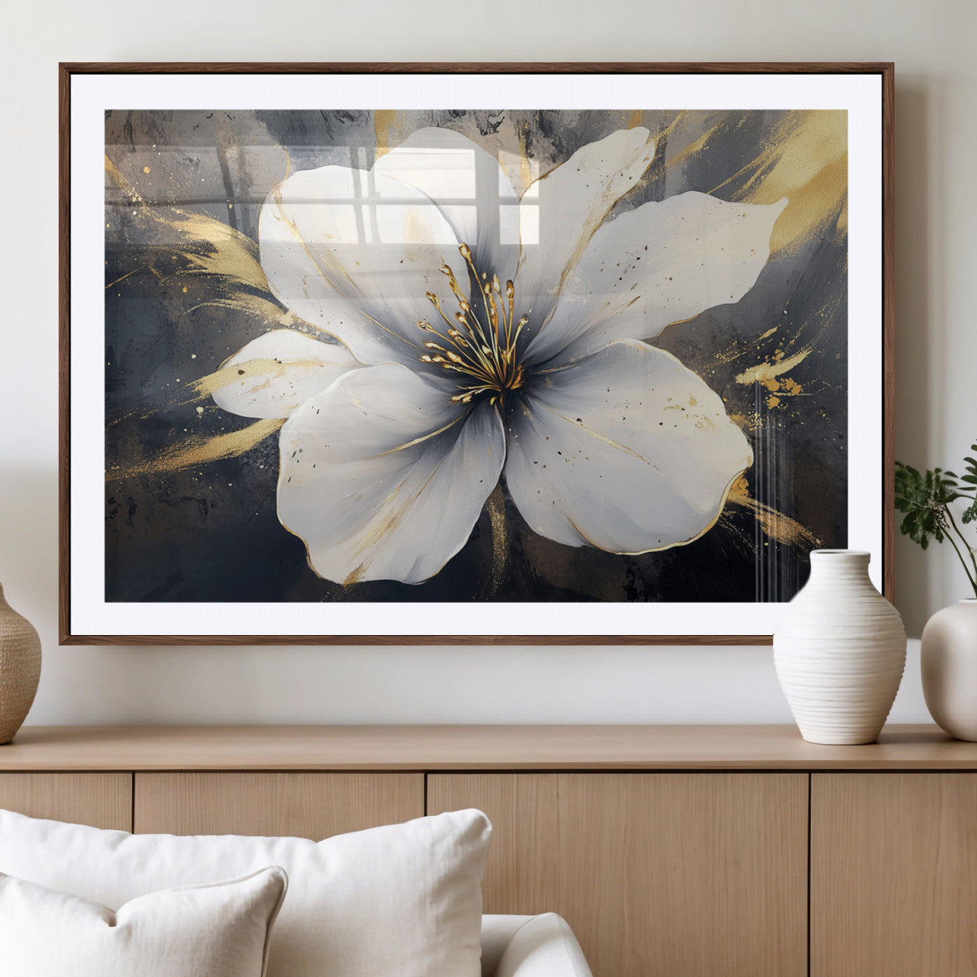 MGC-FP-36x24 - White Flower Wall Art Canvas Print | Ready to Hang | Abstract Floral Wall Decor | Elegant Bloom