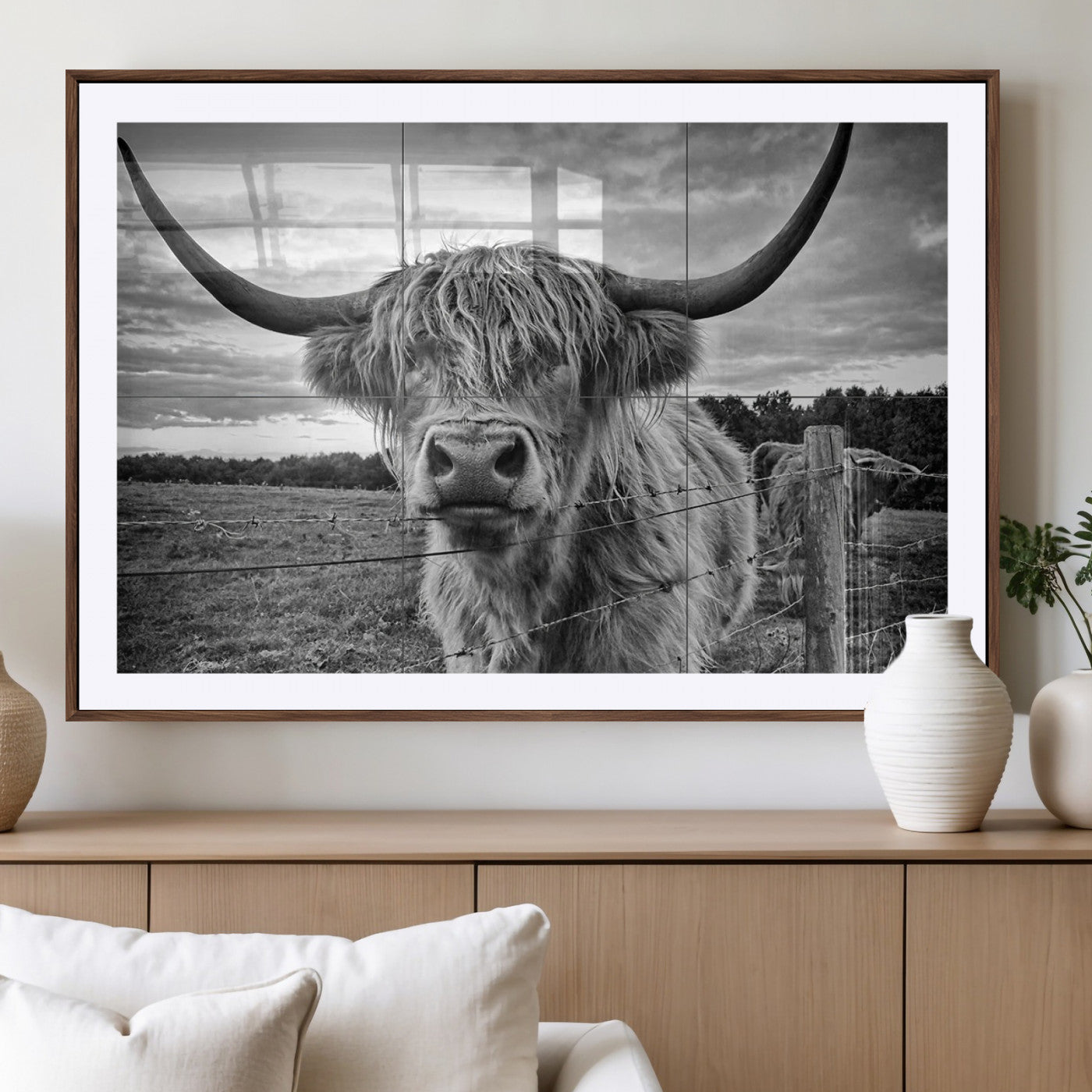 MGC-FP-36x24 - Scottish Highland Cow Wall Art Canvas Print | Ready to Hang and Framed | Rustic Farmhouse Decor
