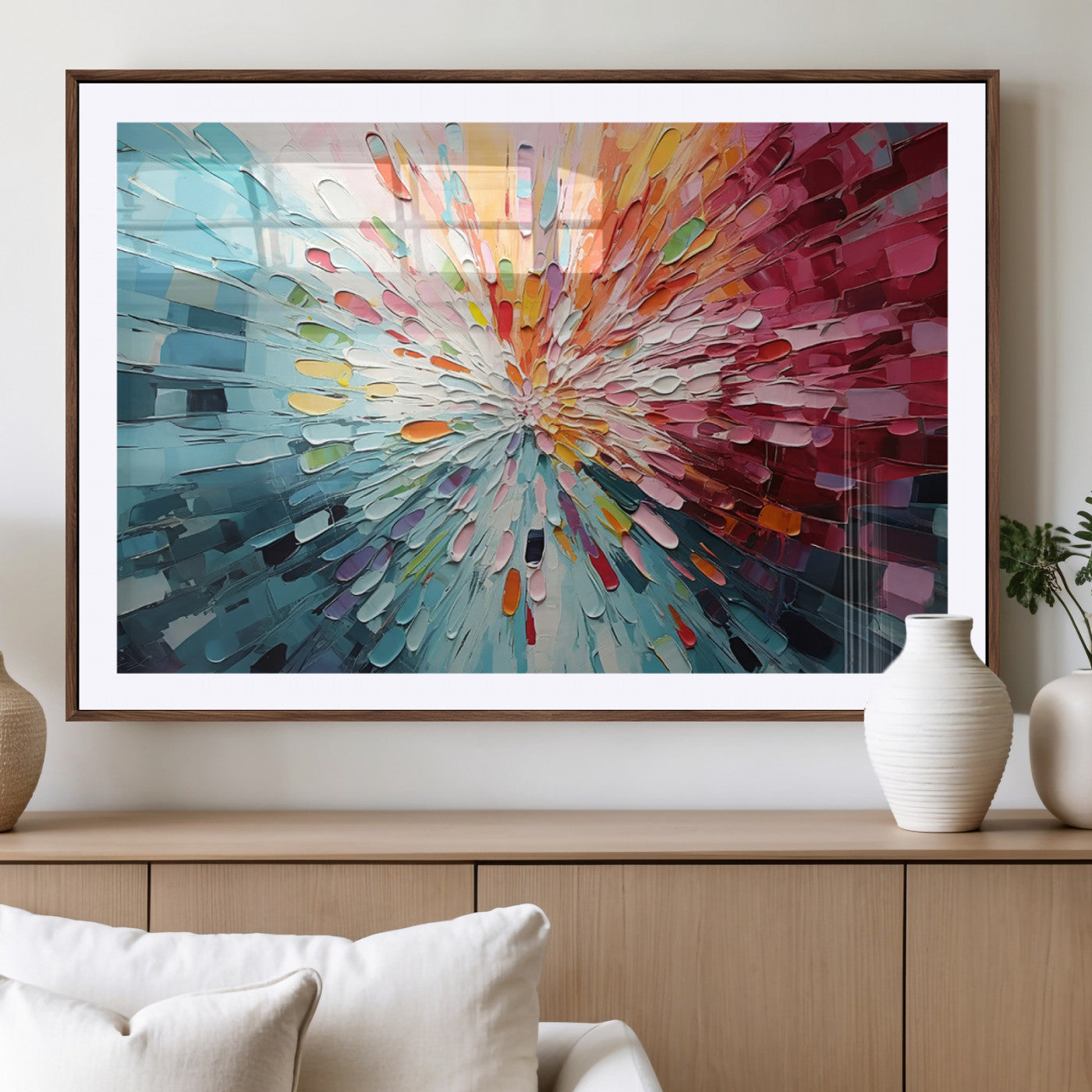 MGC-FP-36x24 - Radiant Bloom Abstract Floral Wall Art Canvas Print - Colorful Burst - Modern Living Room Decor -