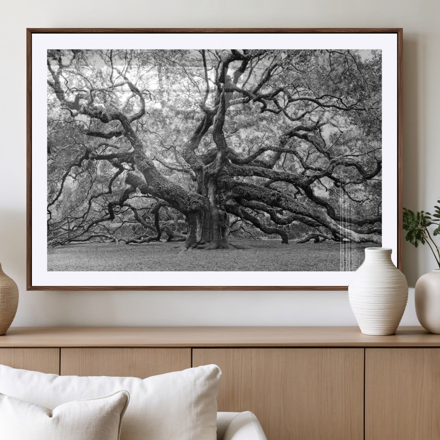 MGC-FP-36x24 - Black White Angel Oak Tree Wall Art - Timeless Nature-Inspired Canvas for Rustic, Modern, or