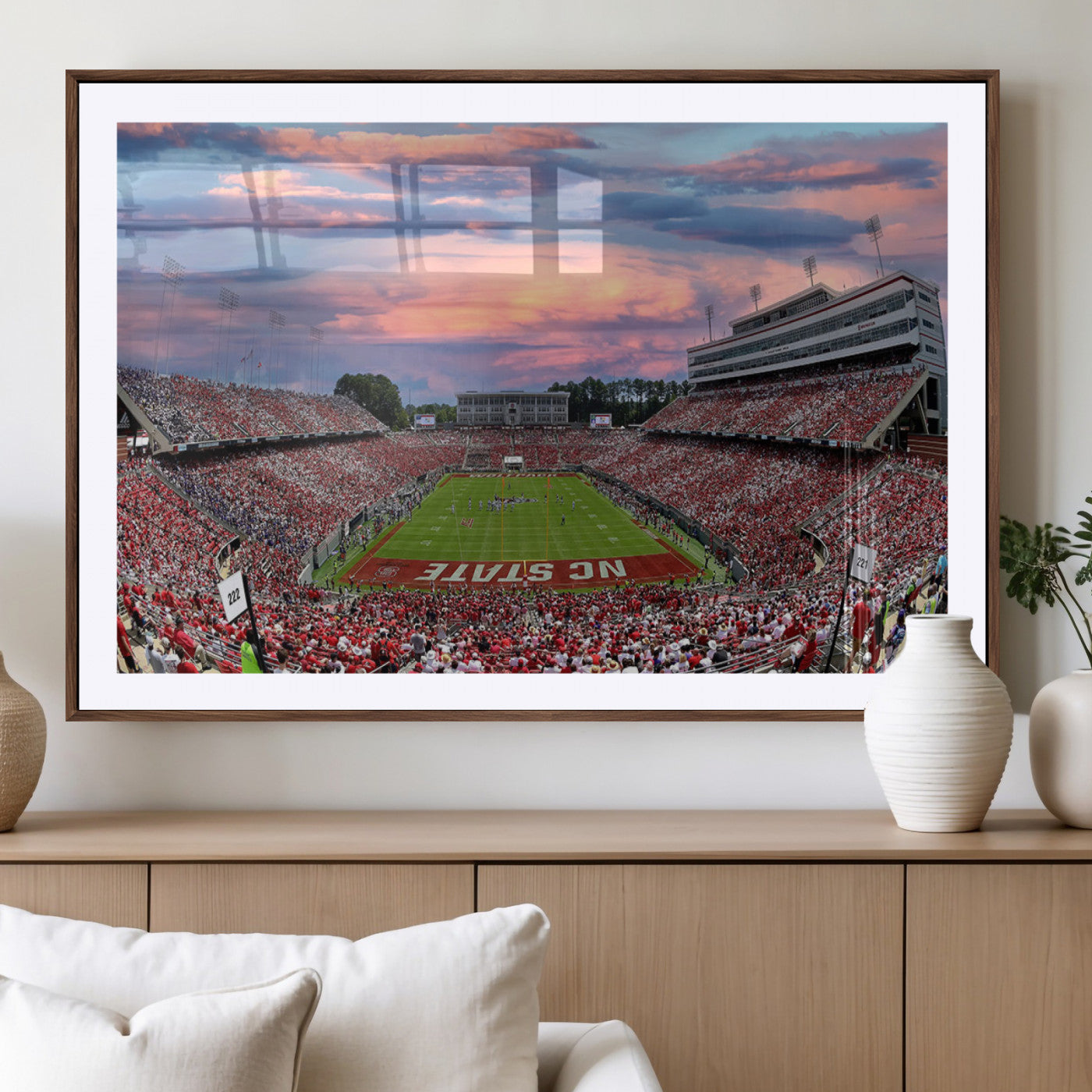 MGC-FP-36x24 - Carter-Finley Stadium Art Sunset Game Triple Canvas Wall Art - NC State Wolfpack Football Match