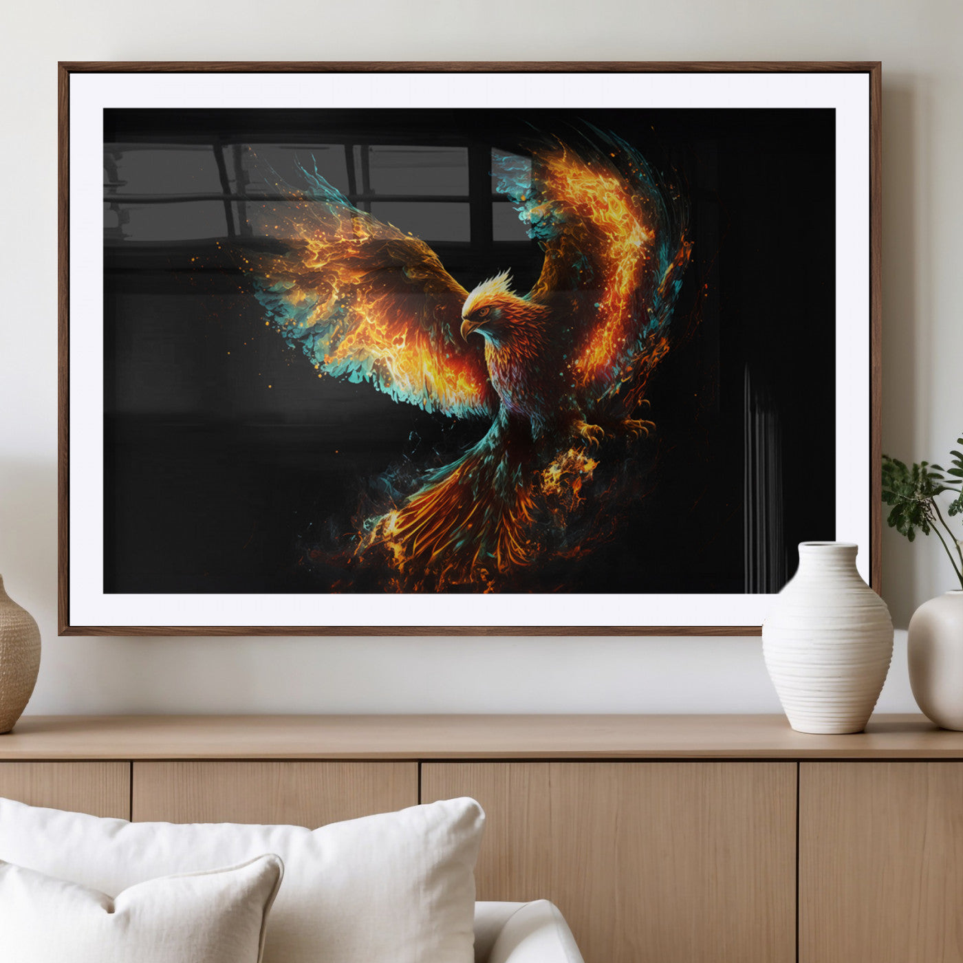 MGC-FP-36x24 - Fiery Phoenix Canvas Print | Ready to Hang Wall Art | Bold Fantasy Decor for Living Room | Majestic