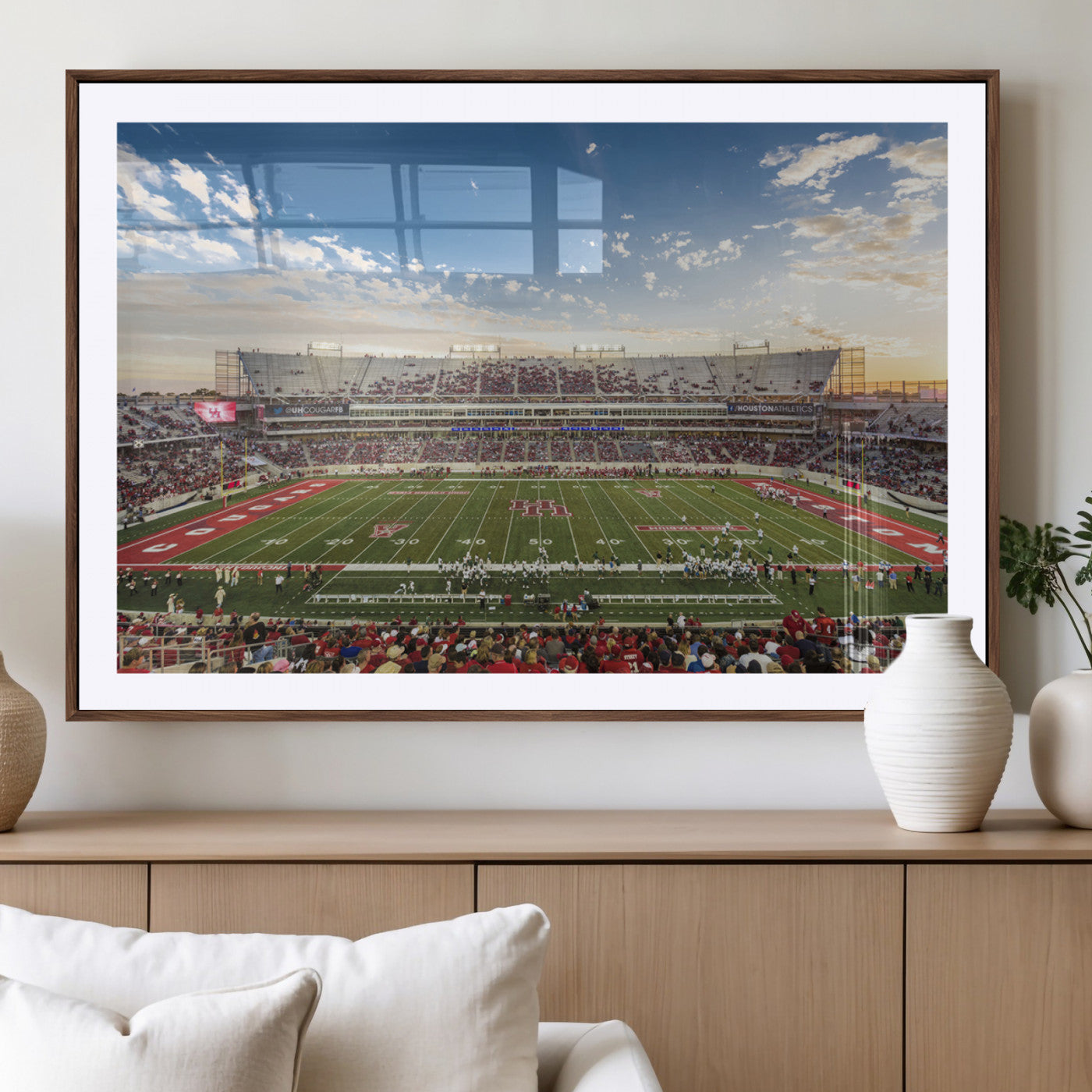 MGC-FP-36x24 - Framed Houston Cougars Football Team Print - Houston TDECU Stadium Wall Art Canvas Print