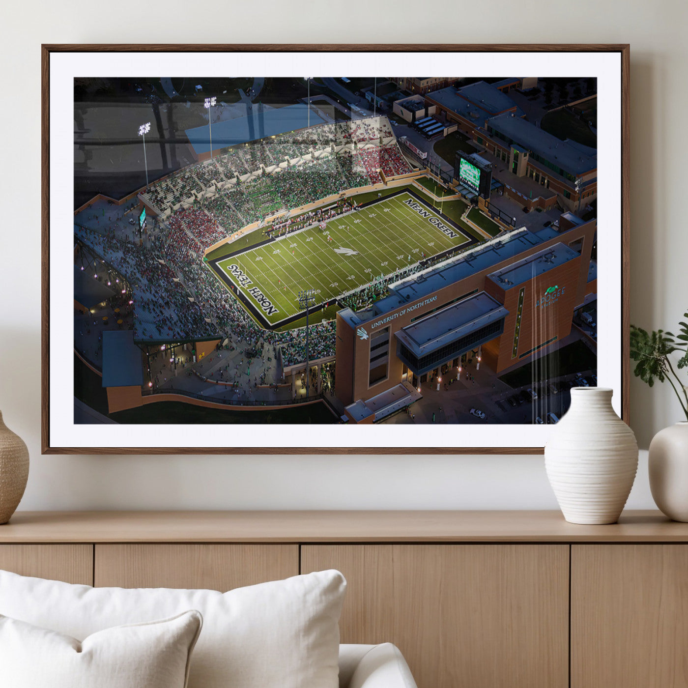 MGC-FP-36x24 - University of North Texas Mean Green Football Artwork, Football Team Print - Denton DATCU Stadium