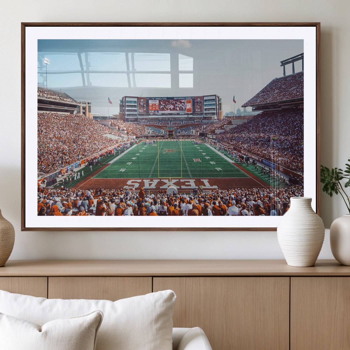 MGC-FP-36x24 - Framed Texas Memorial Stadium Canvas, University of Texas Longhorns Football Team Print - Austin