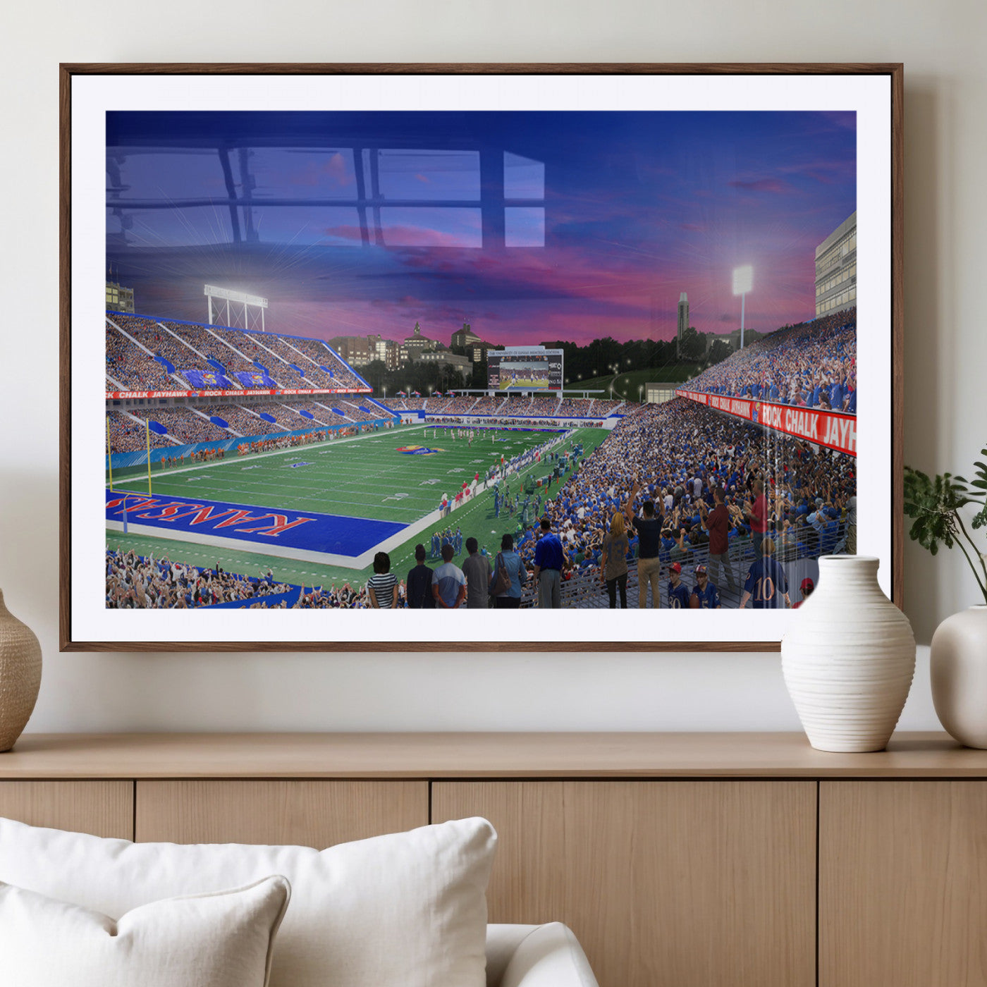 MGC-FP-36x24 - University of Kansas Jayhawks Football Team Print Canvas- Lawrence Kansas Memorial Stadium Wall Art
