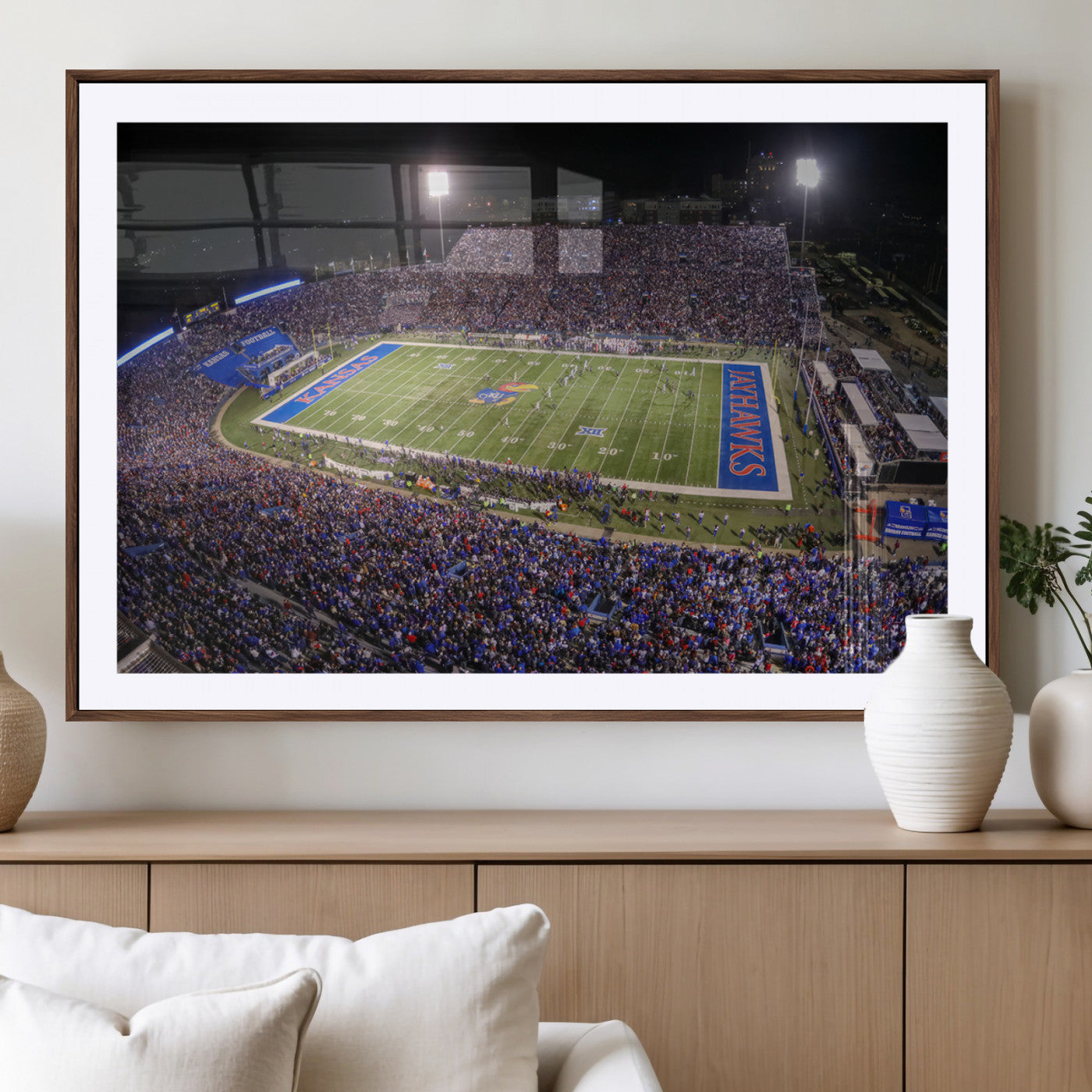 MGC-FP-36x24 - University of Kansas Jayhawks Football Team Print - Lawrence Kansas Memorial Stadium Wall Art Canvas