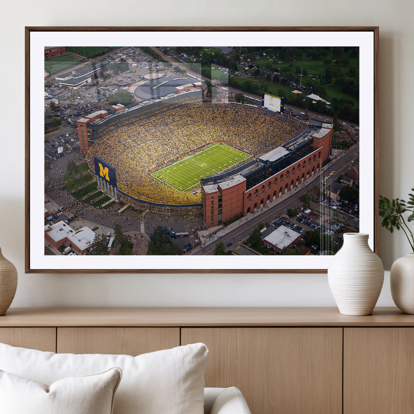 MGC-FP-36x24 - University of Michigan Wolverines Football Team Print - Ann Arbor Michigan Stadium Wall Art Canvas