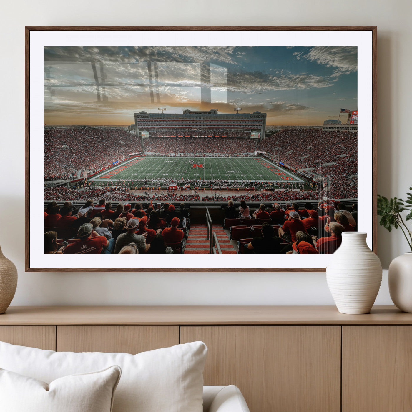MGC-FP-36x24 - University of Nebraska Cornhuskers Football Team Print - Lincoln Memorial Stadium Art Canvas Print