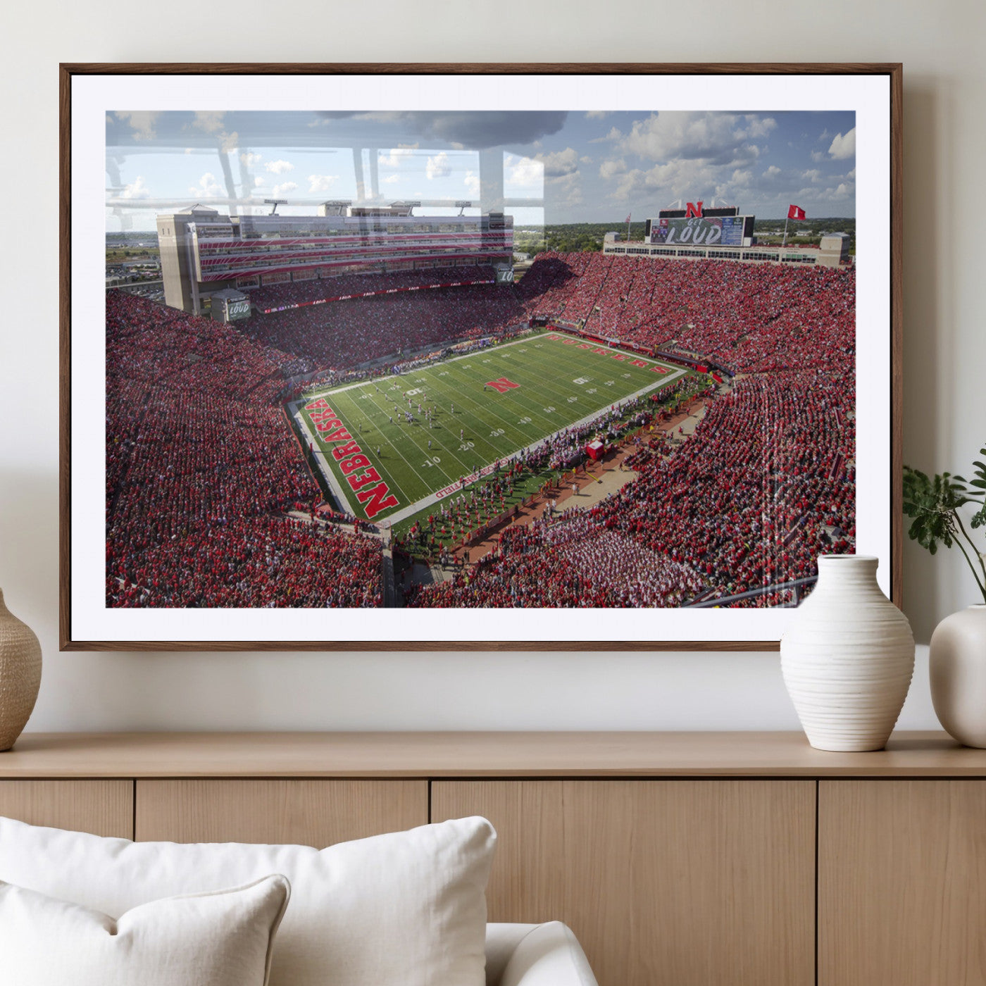 MGC-FP-36x24 - University of Nebraska Cornhuskers Football Team Print - Lincoln Memorial Stadium Wall Art Canvas