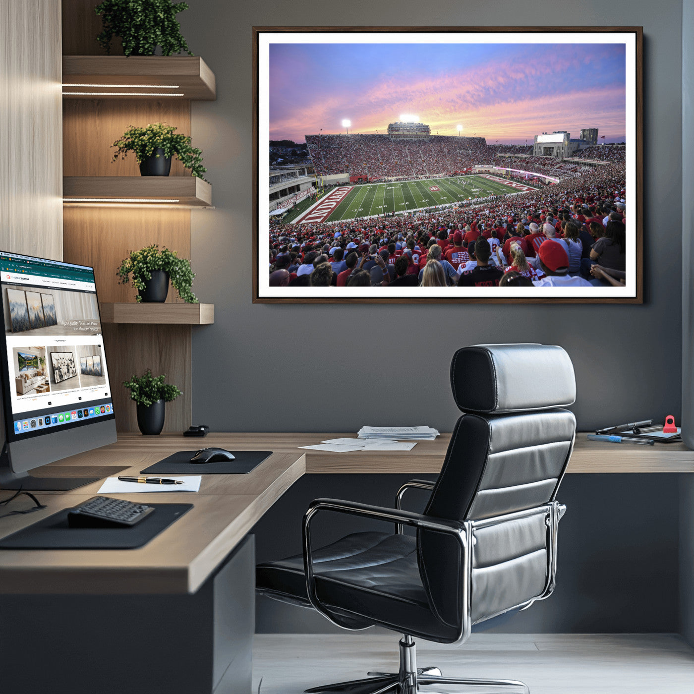 13046-MGV-CV-36X24-Indiana University Hoosiers Football Team Print - Bloomington Memorial Stadium Wall Art Canvas Print