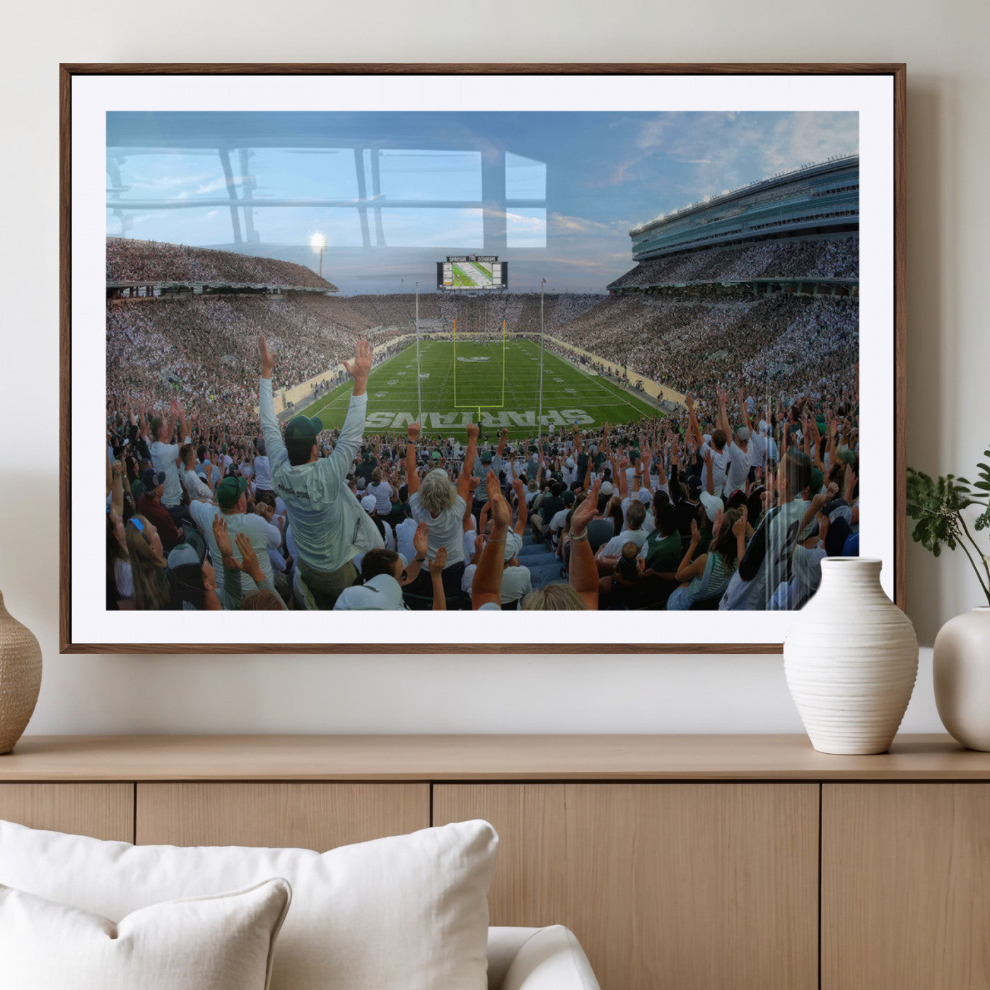 MGC-FP-36x24 - Michigan State Spartans Football Team Print - East Lansing Spartan Stadium Wall Art Canvas Print