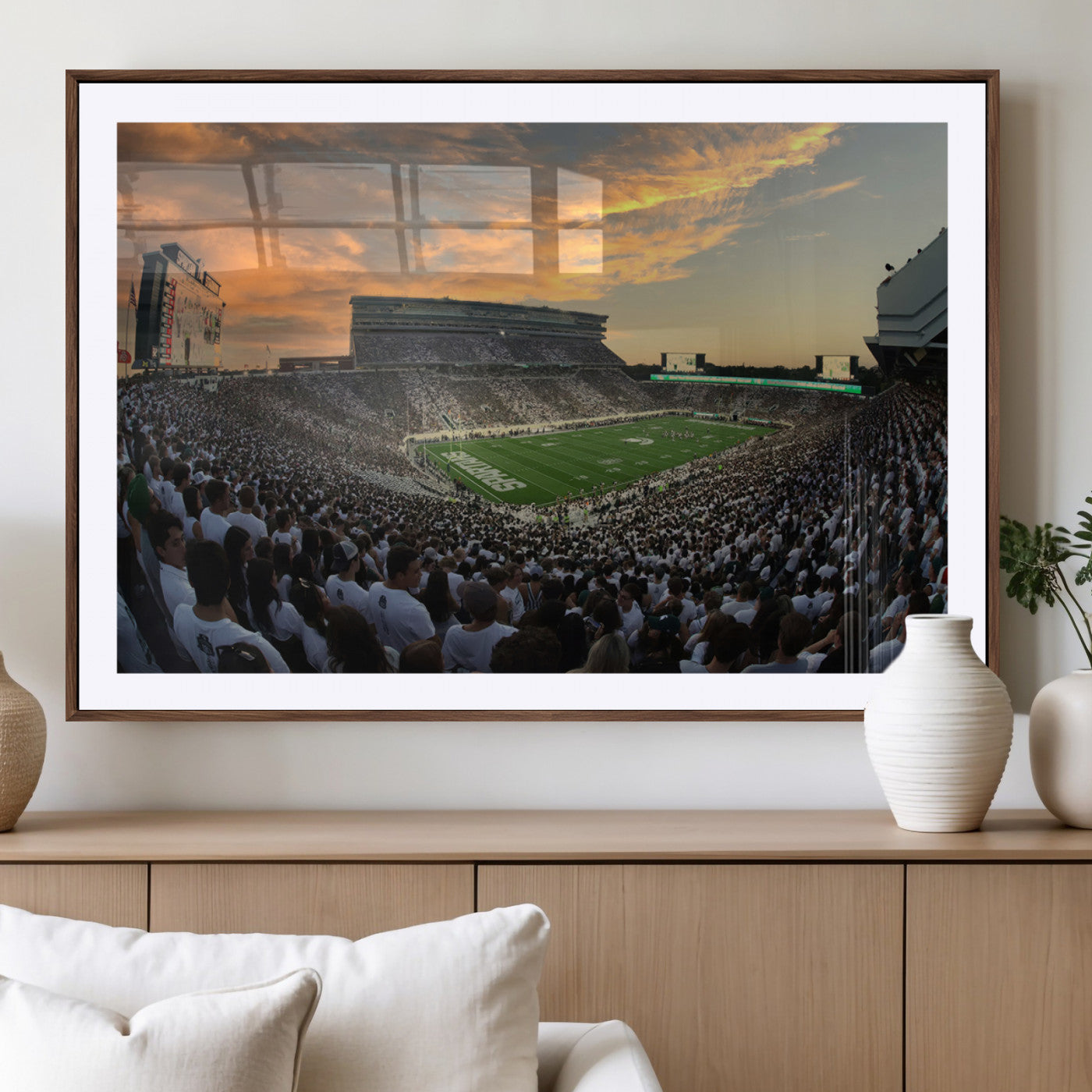 MGC-FP-36x24 - Michigan State Spartans Football Team Print - East Lansing Spartan Stadium Wall Art Canvas Print