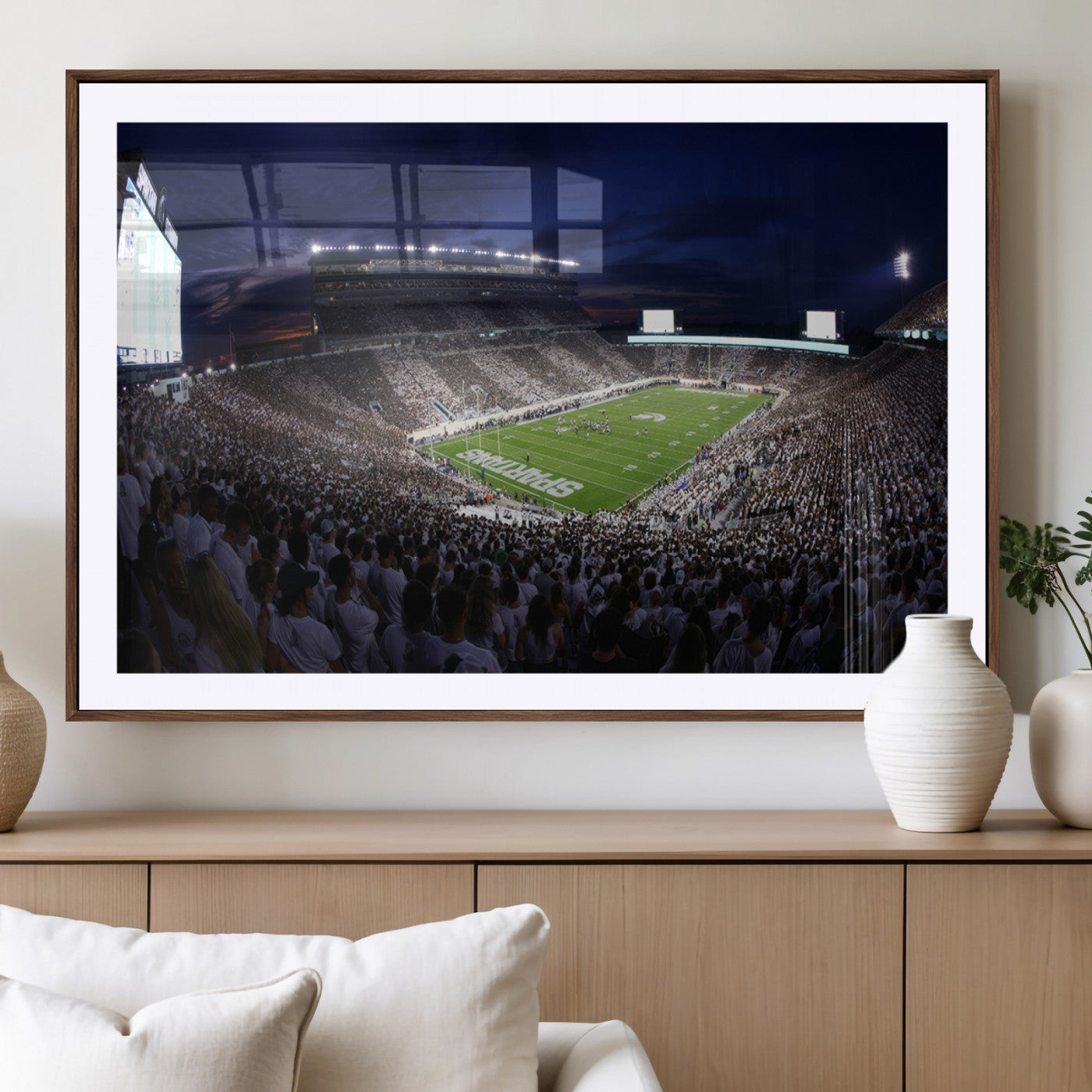 MGC-FP-36x24 - Michigan State Spartans Canvas, Framed Football Team Print - East Lansing Spartan Stadium Wall Art