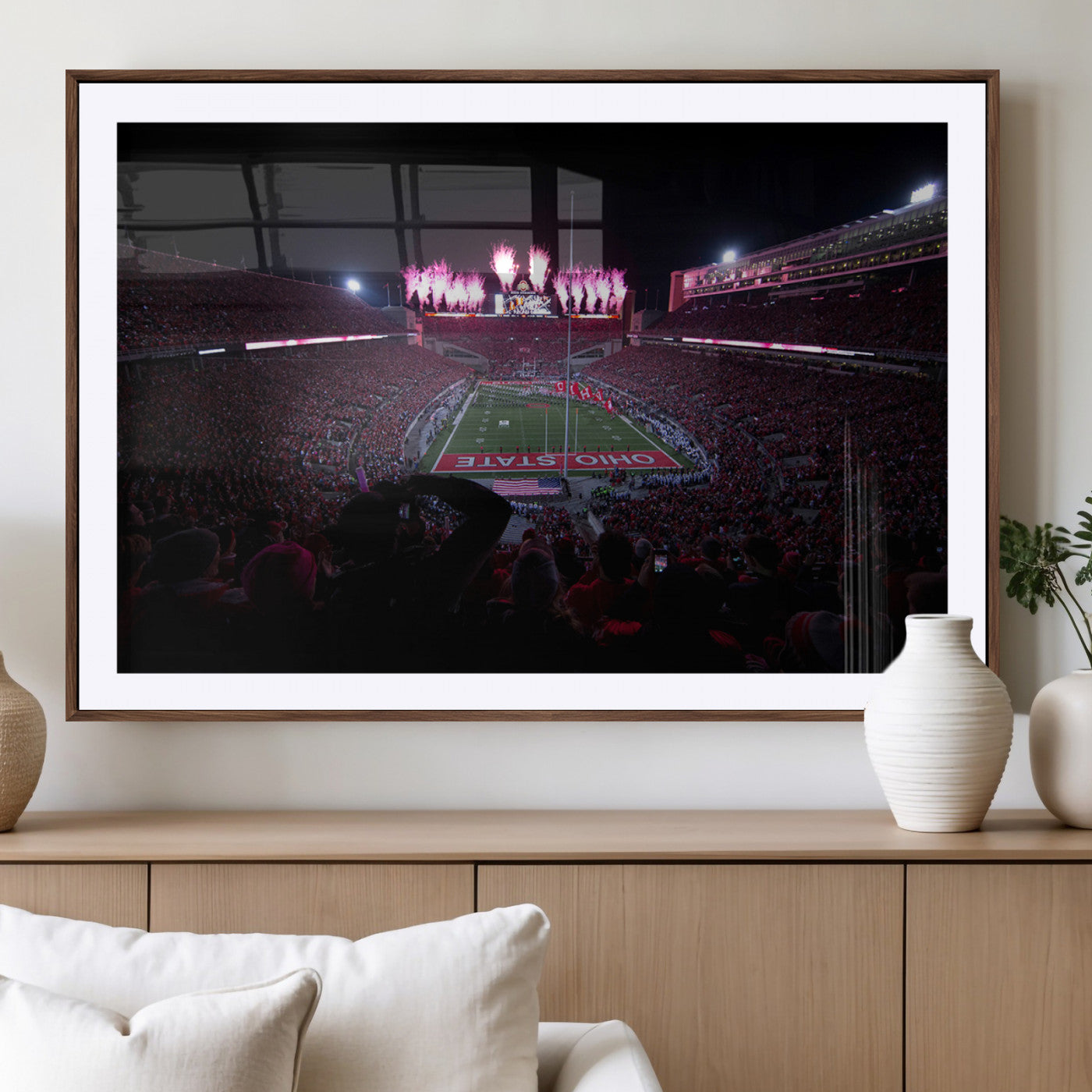 MGC-FP-36x24 - Ohio State University Buckeyes Football Team Print - Columbus Ohio Stadium Wall Art Canvas Print