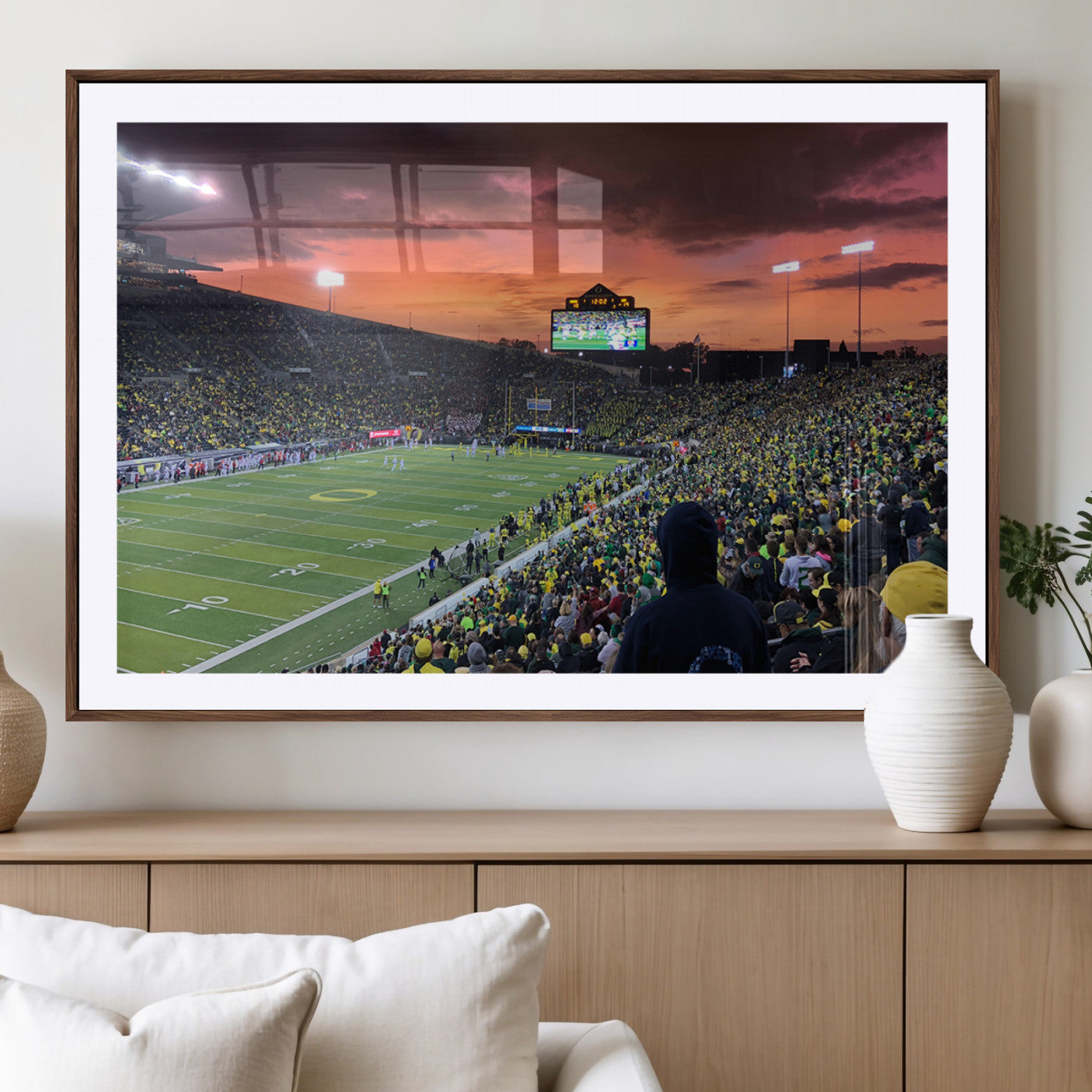 MGC-FP-36x24 - Eugene Autzen Stadium Canvas Wall Art Print – Sunset Over Iconic Football Field Wall Decor for Home