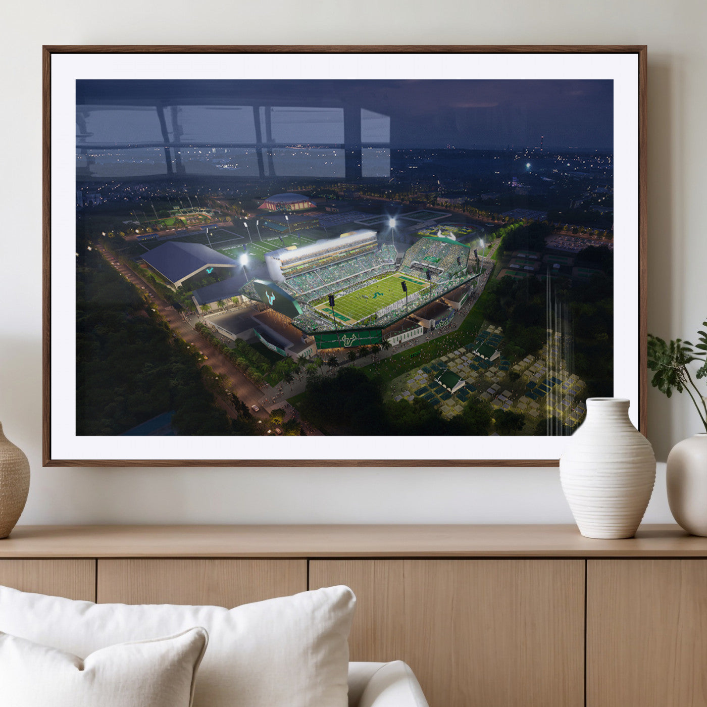 MGC-FP-36x24 - The University of South Florida Bulls Football Team Print - Tampa USF Football Stadium Wall Art Canvas Print