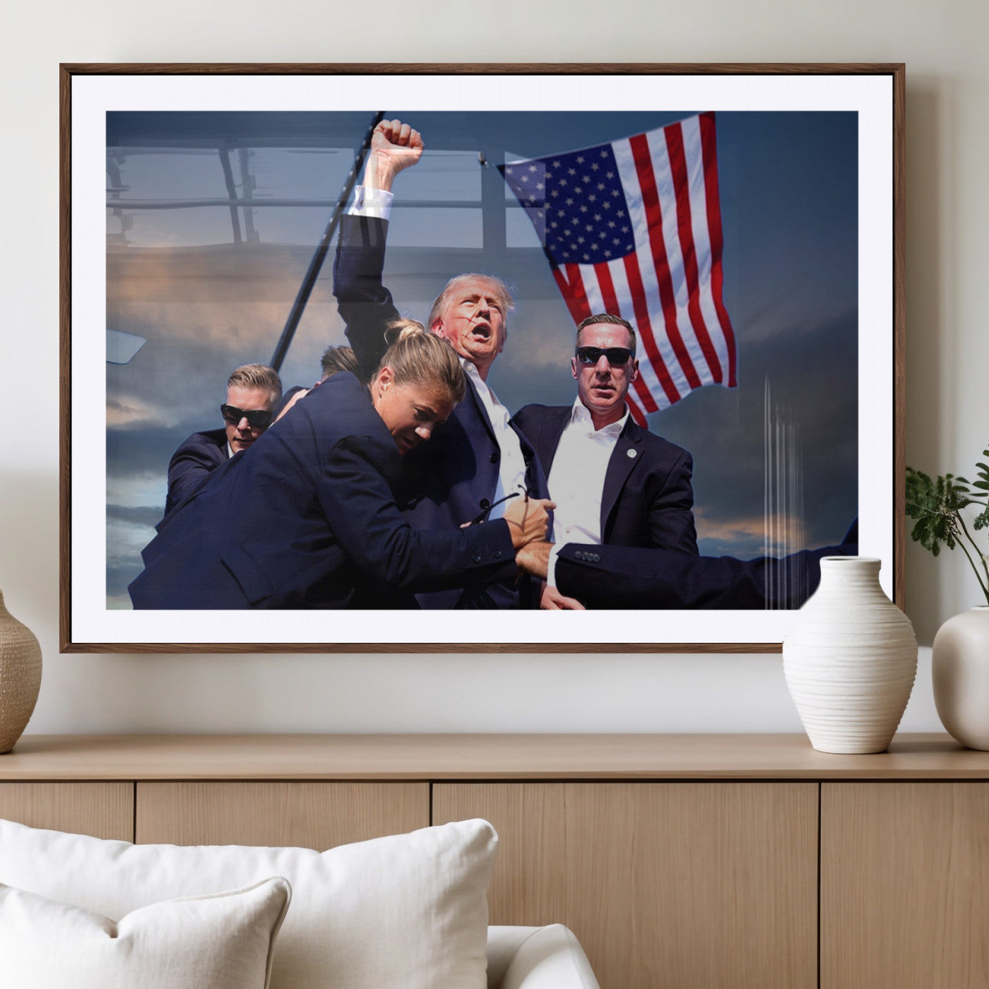 MGC-FP-36x24 - Donald Trump Assassination Attempt Wall Art Print, Trump Historic Footage - Iconic Reaction by Trump
