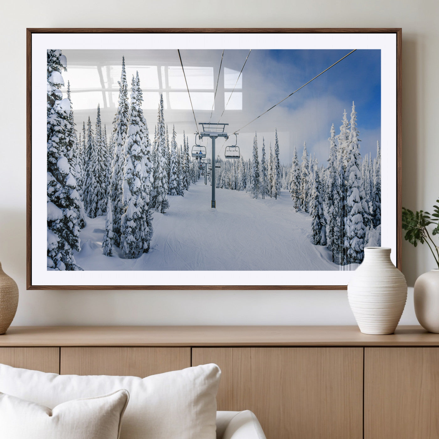 MGC-FP-36x24 - Winter Ski Lift Wall Art Print - Landscape Wall Art | Snowy Mountain Adventure | Perfect for Cabin