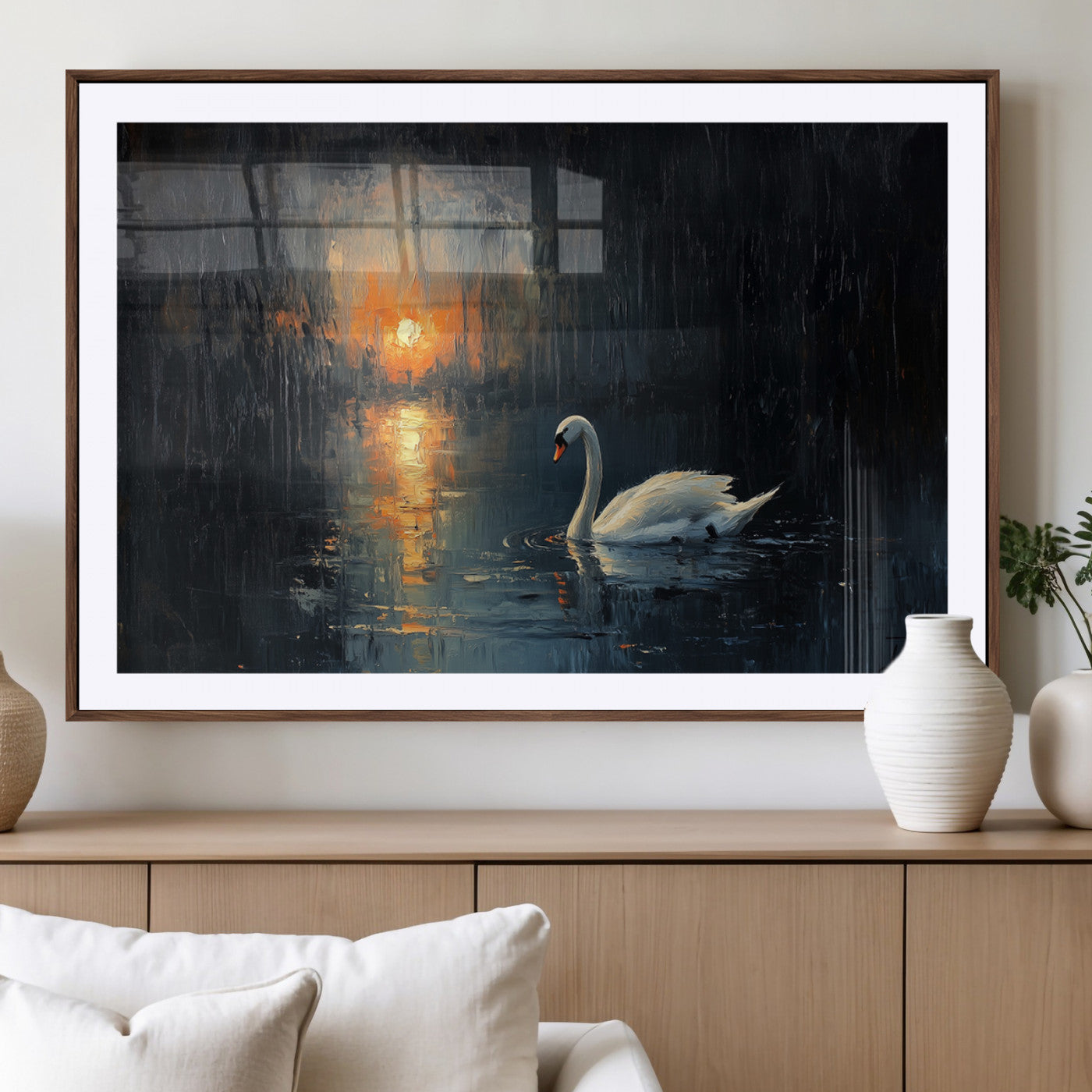MGC-FP-36x24 - Abstract Swan on Water Wall Art Canvas Print - Elegant Nature Scene for Modern Home Decor