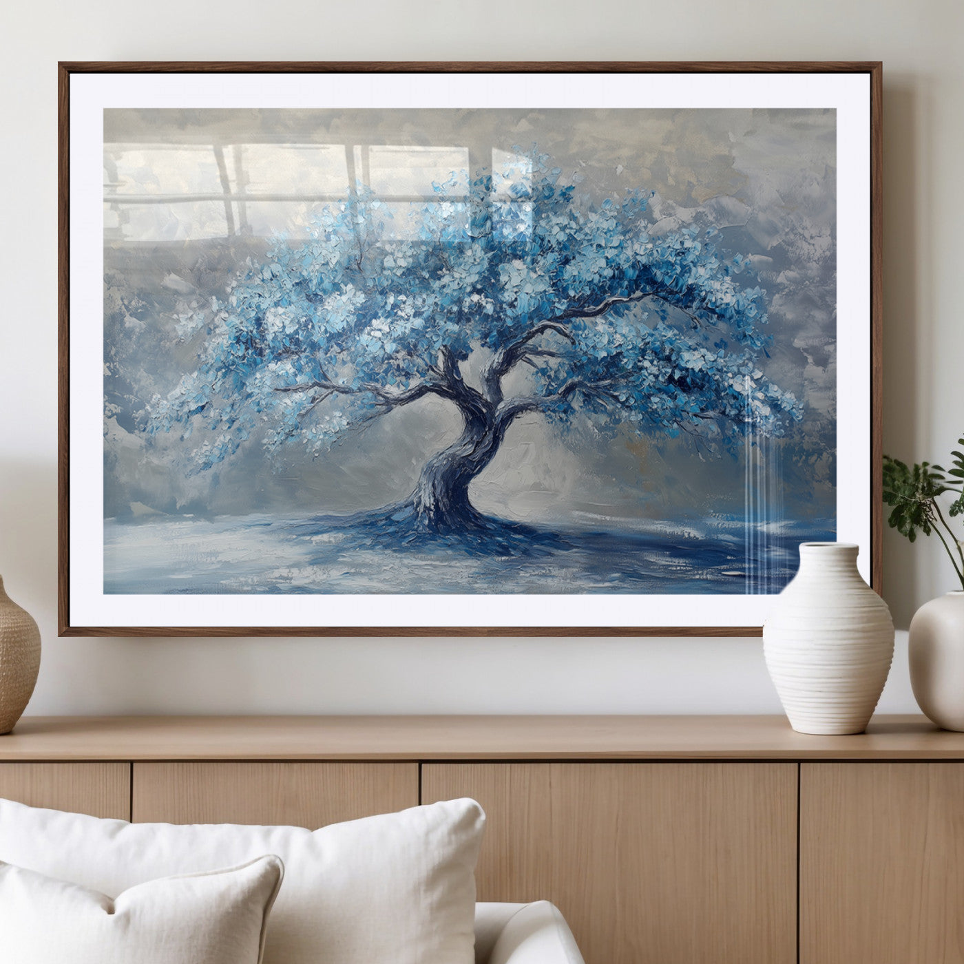 MGC-FP-36x24 - Abstract Blue Tree Art Canvas Print, Majestic Tree Wall Art Print for Farmhouse Decor
