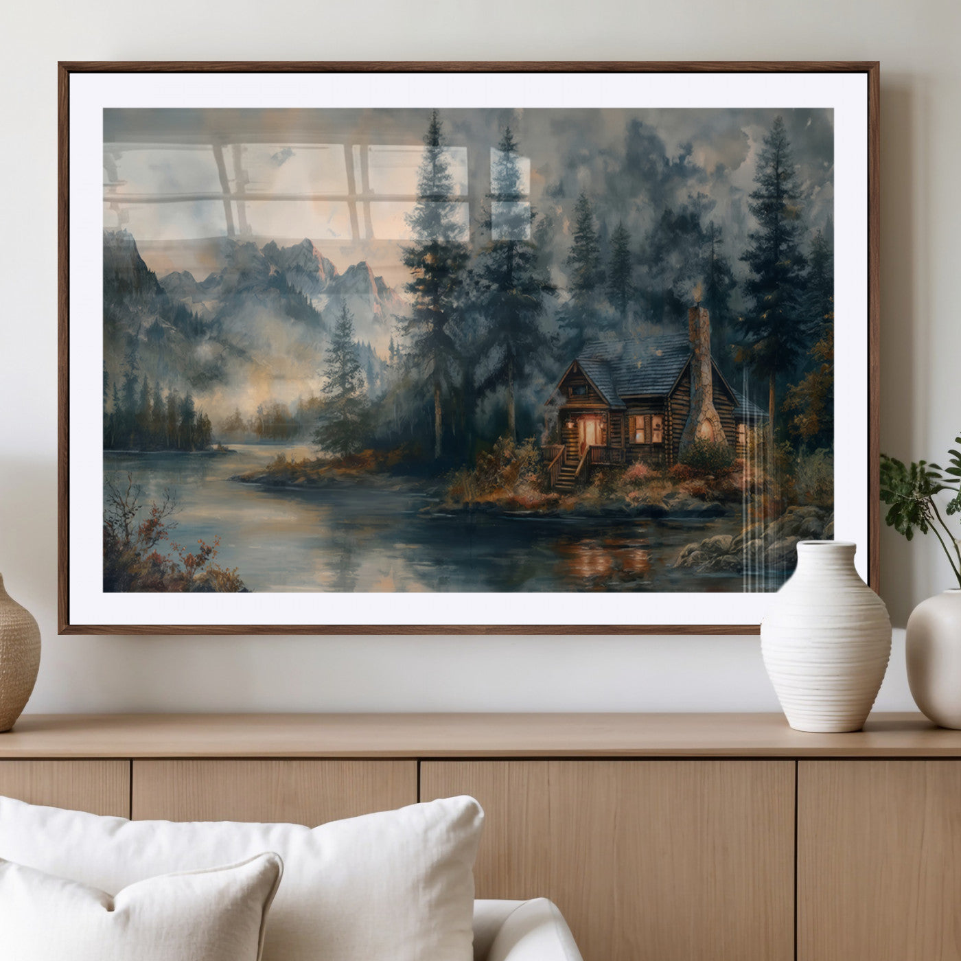 MGC-FP-36x24 - Rustic Cabin Woods Wall Art Print | Lake in a Forest Canvas Print | Cabin, Lodge, and Farmhouse